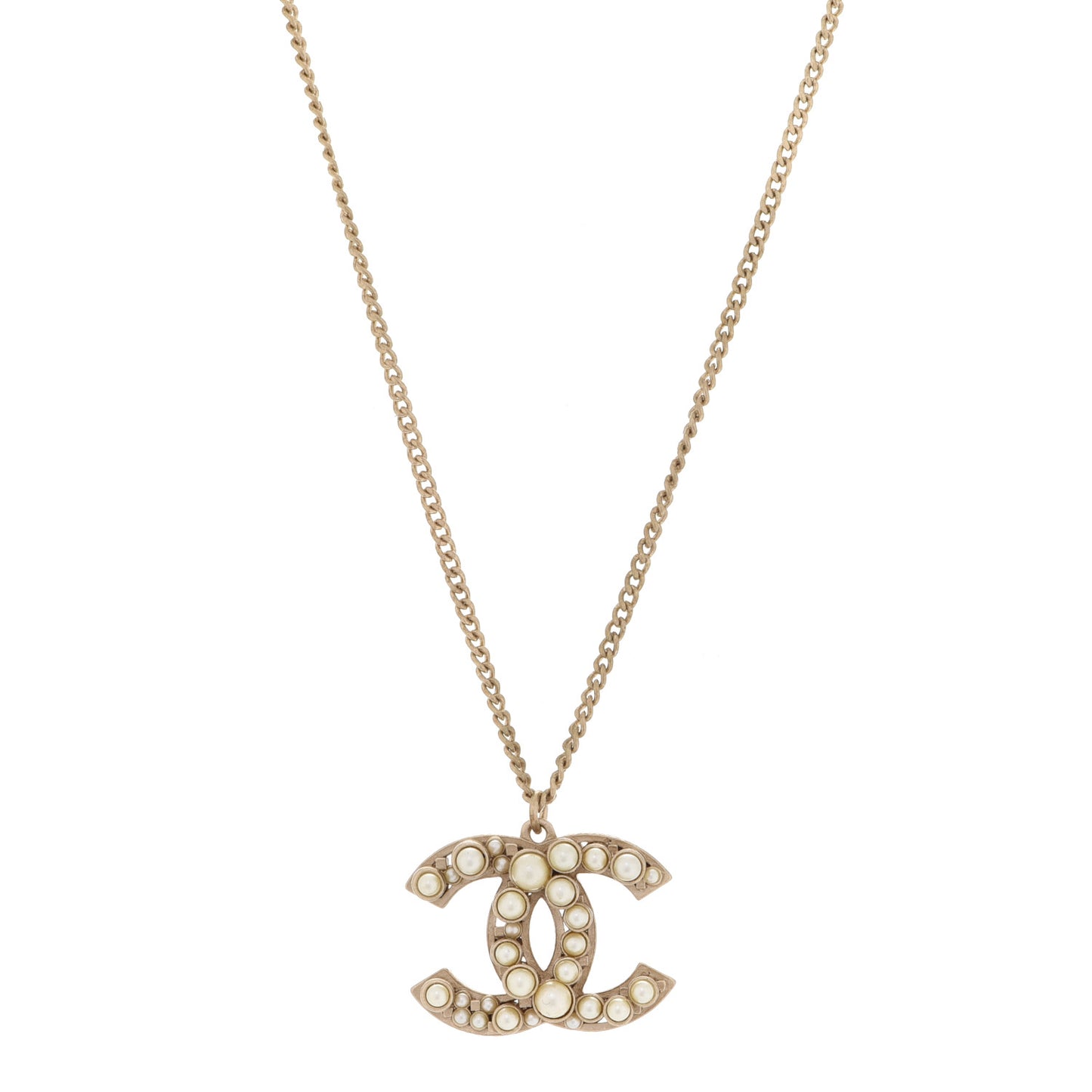 Pearl CC Pendant Necklace Gold