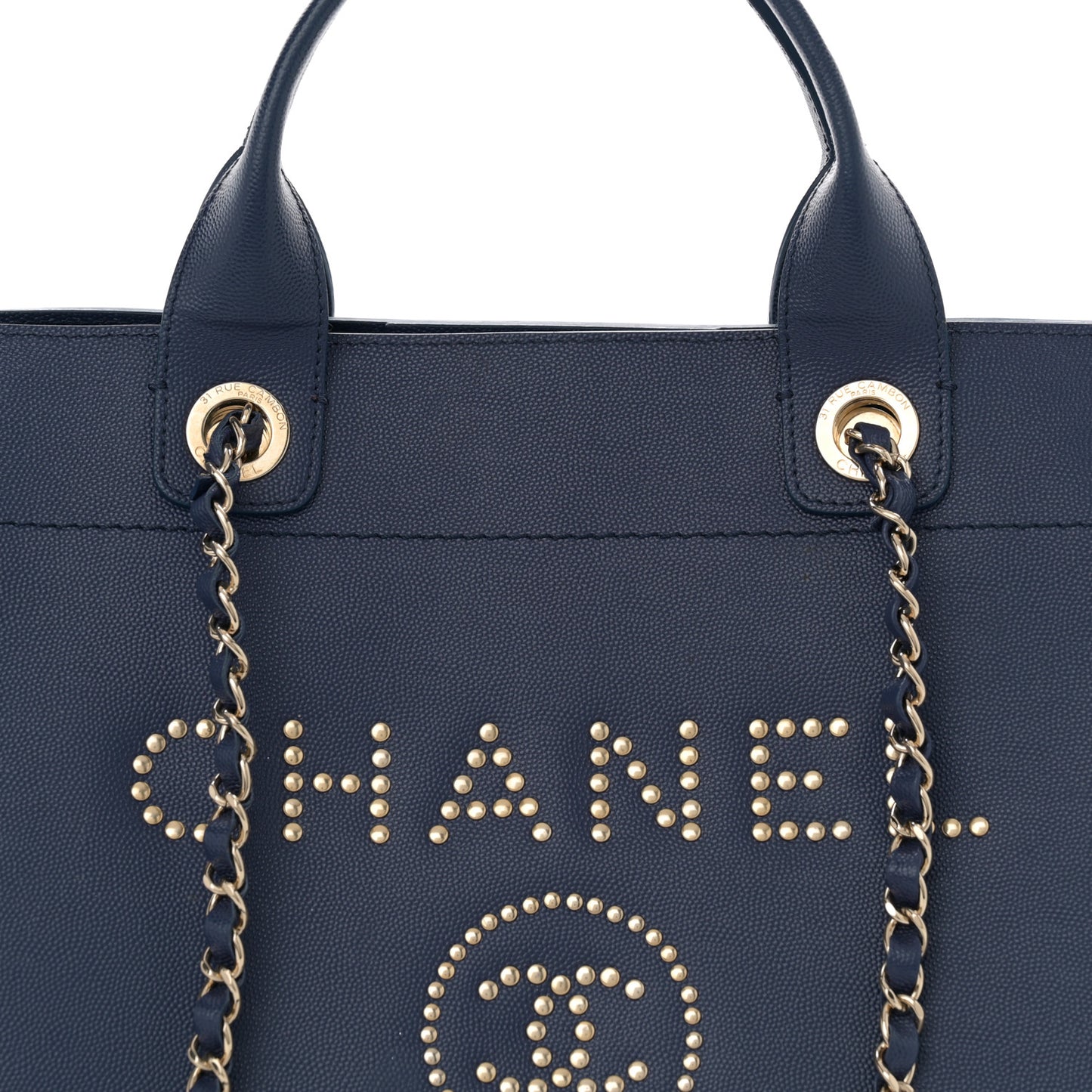 Caviar Medium Studded Deauville Tote Navy