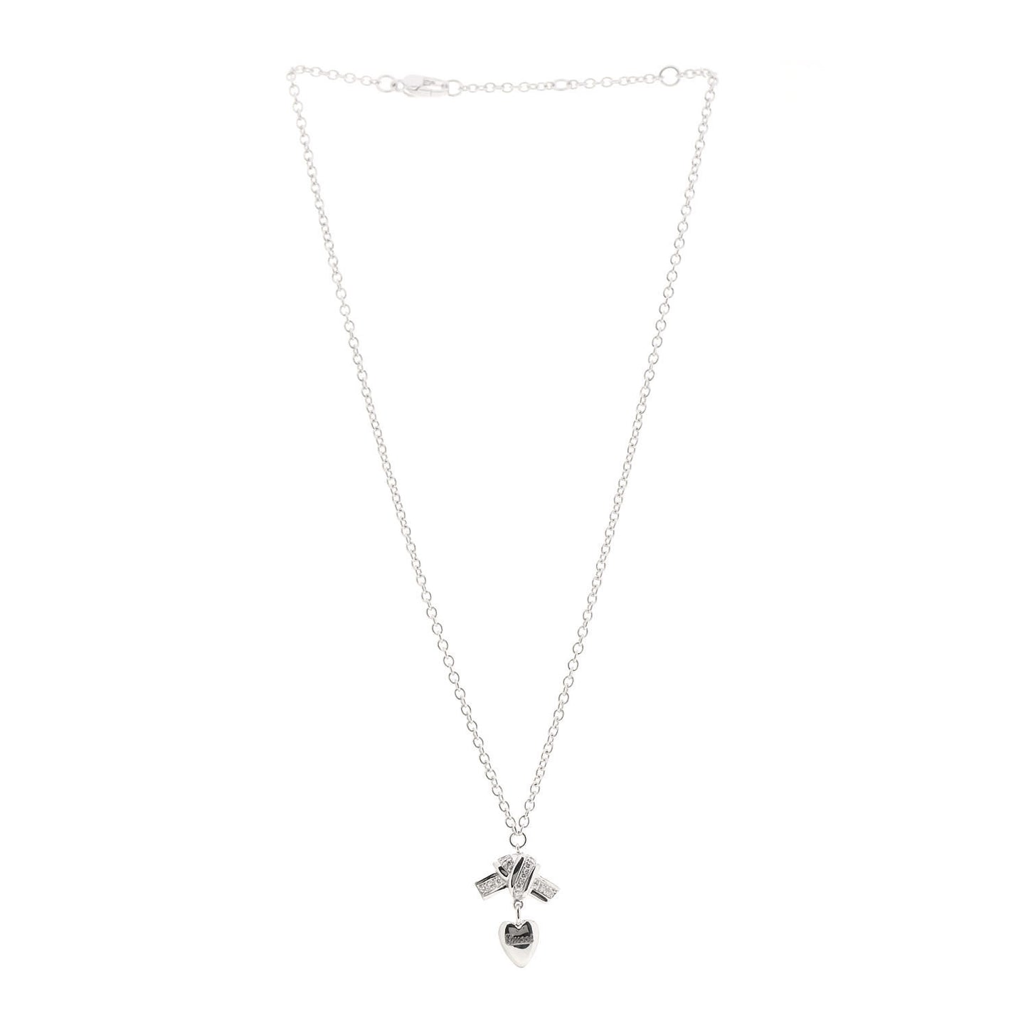 18K White Gold Diamond Knot Heart Charm Pendant Necklace