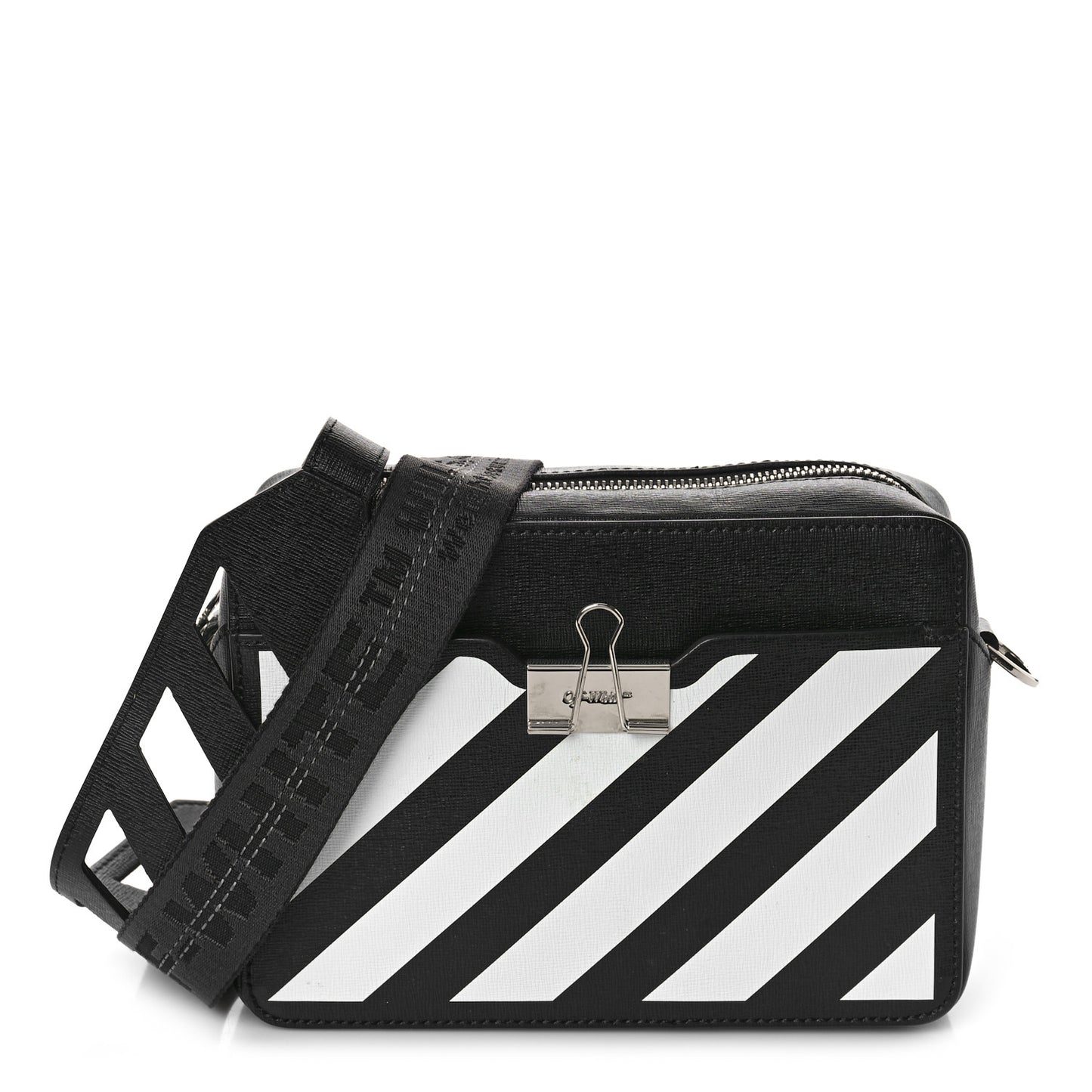 Saffiano Striped Diag Binder Belt Bag Black