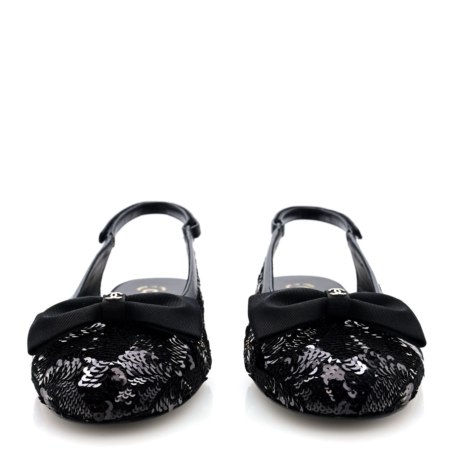Sequin Lambskin Bow CC Slingbacks 38.5 Black