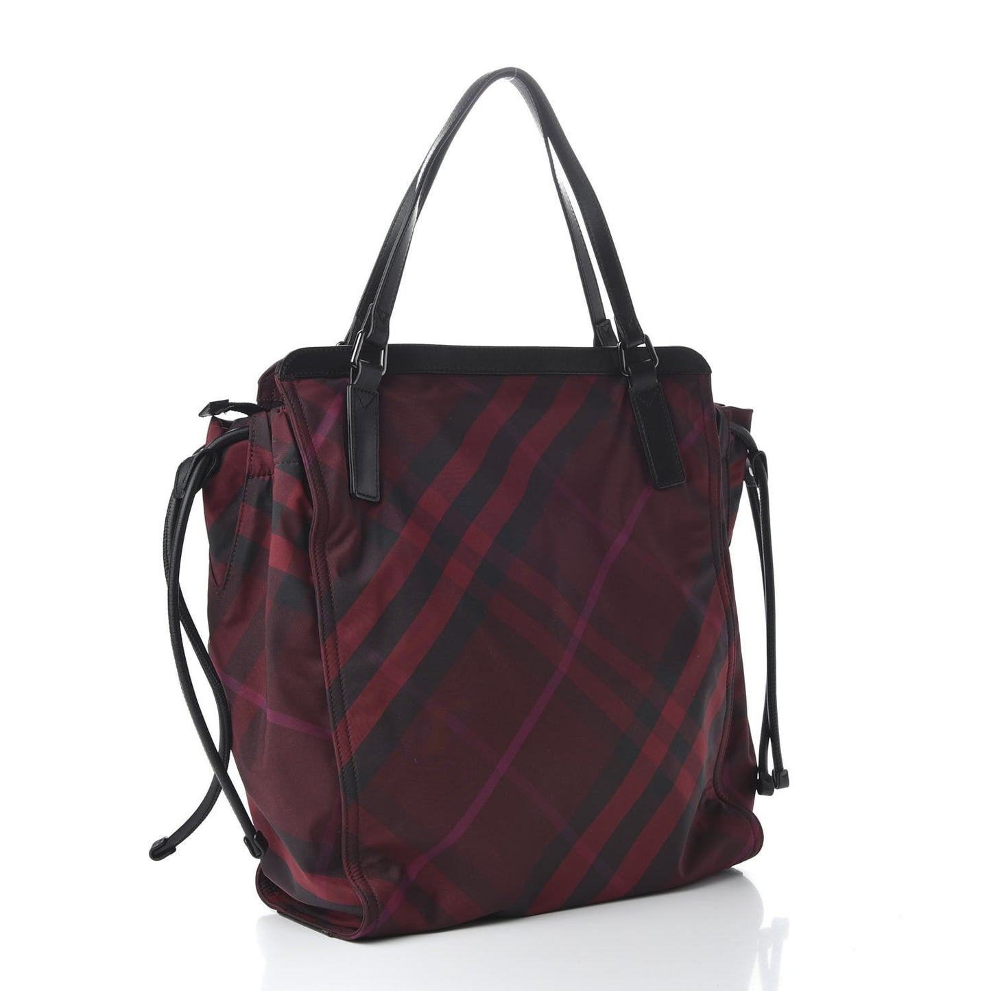 Nylon Check Small Buckleigh Packable Tote Bright Burgundy