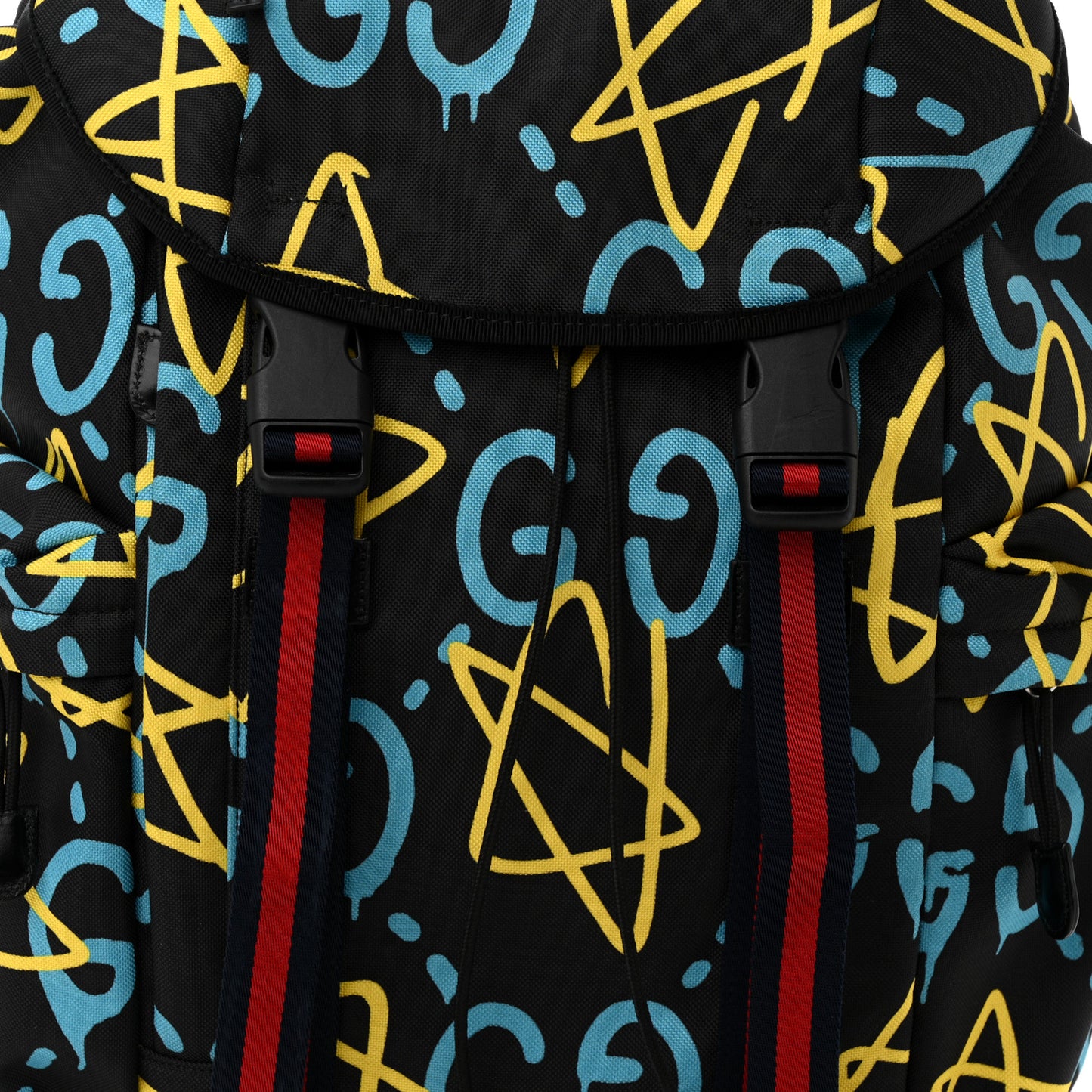 Techno Canvas GucciGhost Double Buckle Backpack Black New Acquamarine