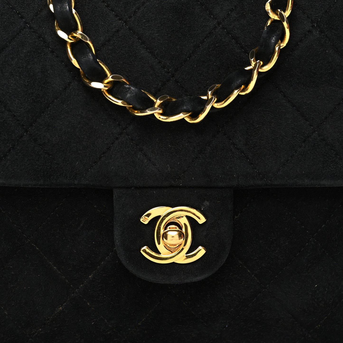 Suede Quilted Mini Square Flap Black