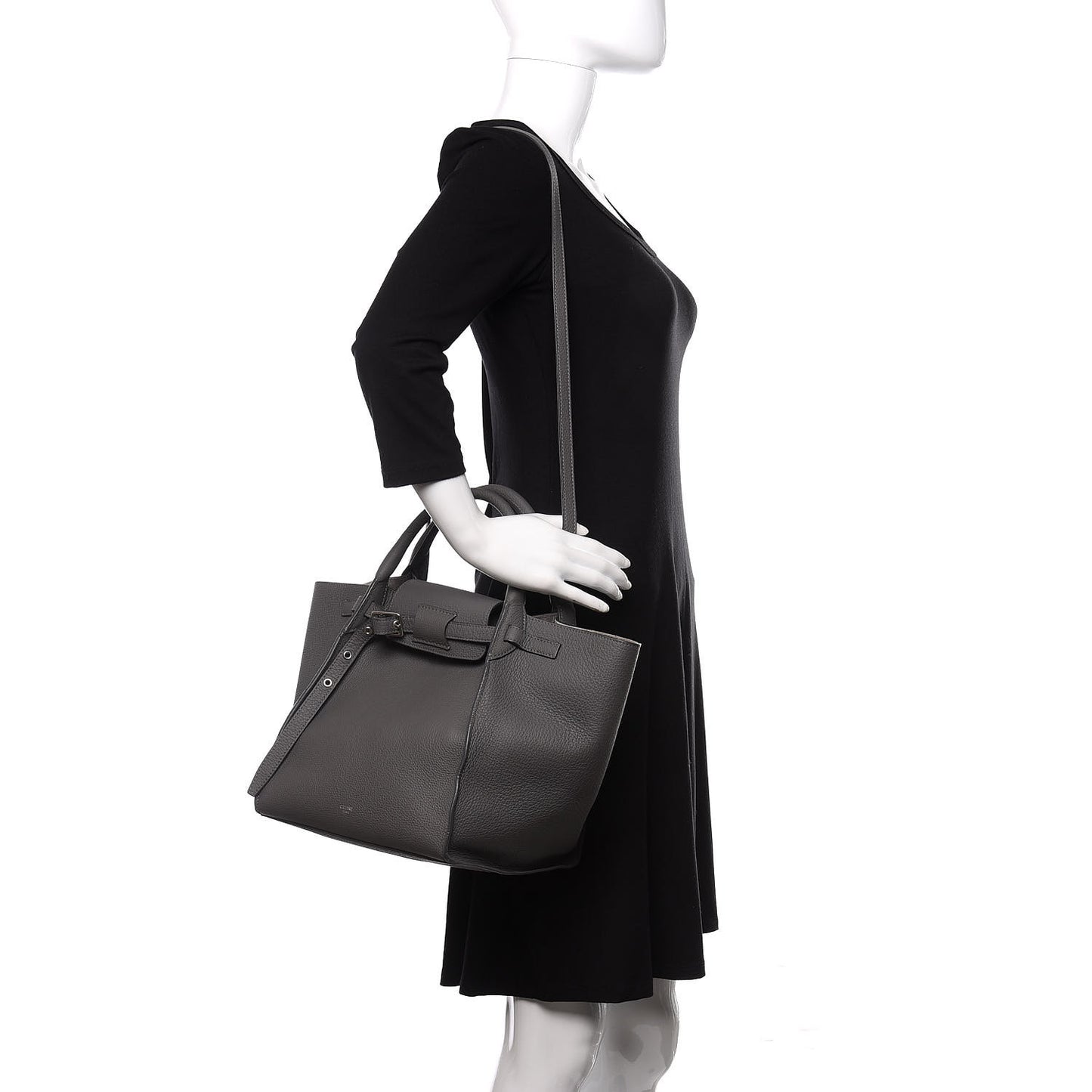 Supple Grained Calfskin Long Strap Small Big Bag Gray