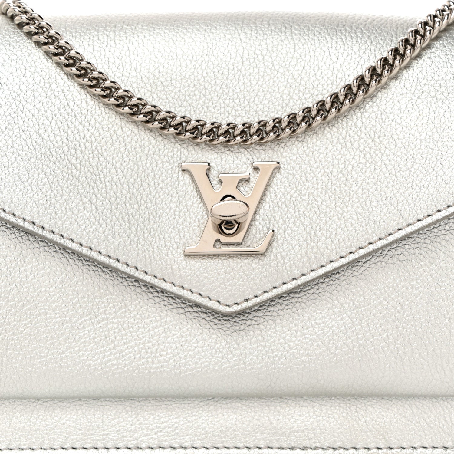 Louis Vuitton Metallic Soft Calfskin Mylockme Chain Pochette Silver 7 of 9