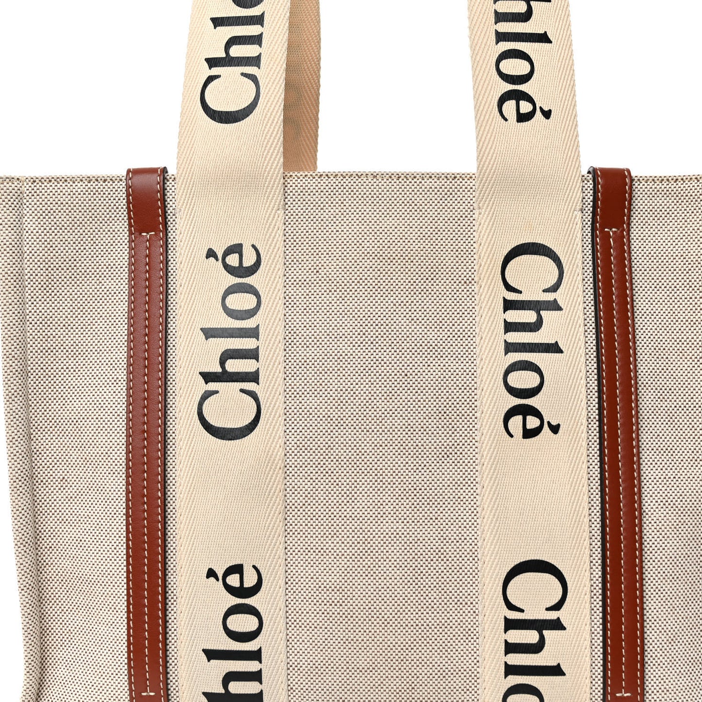 Cotton Calfskin Medium Woody Ribbon Tote White Brown