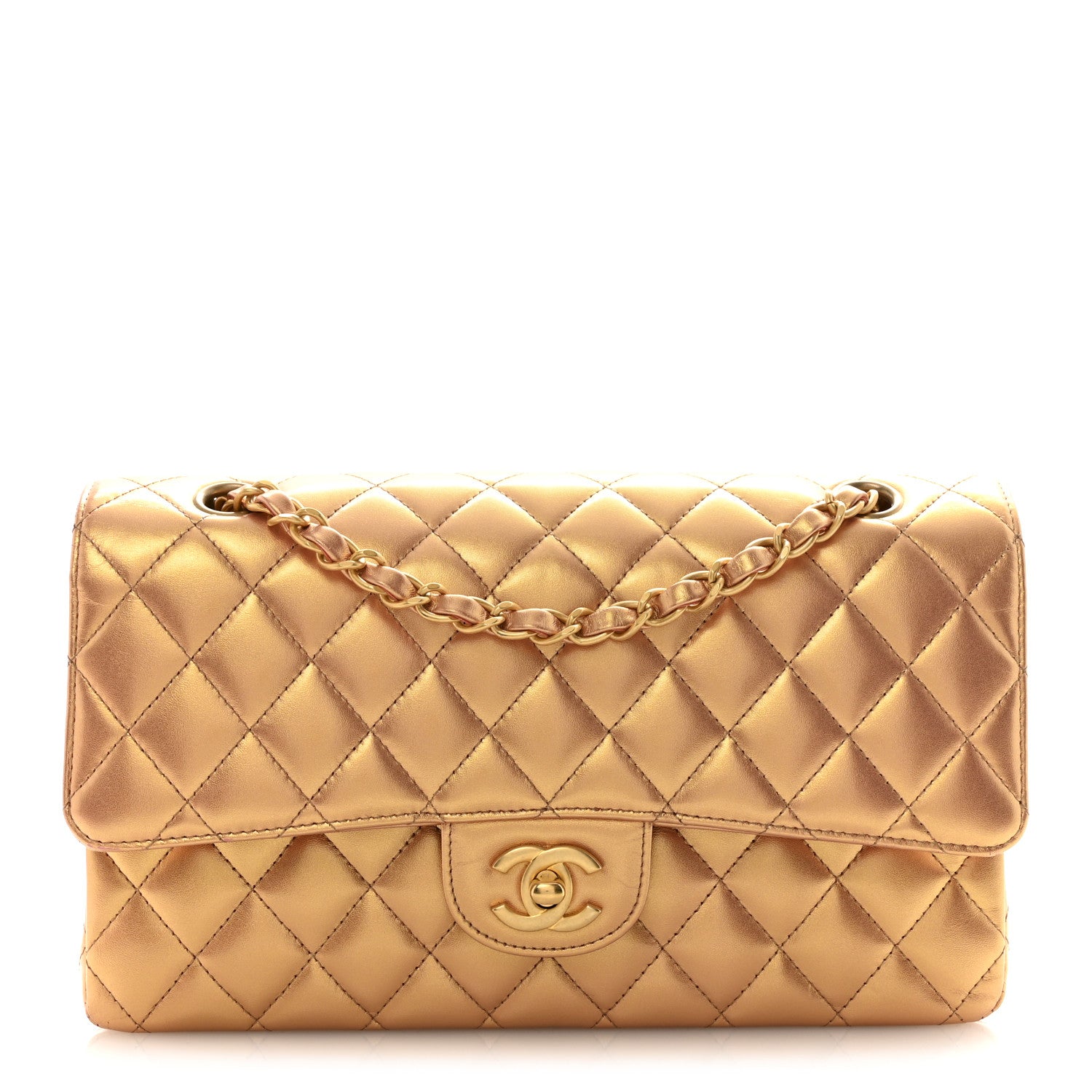 Chanel Metallic Lambskin Quilted Medium Double Flap Golden 1810409