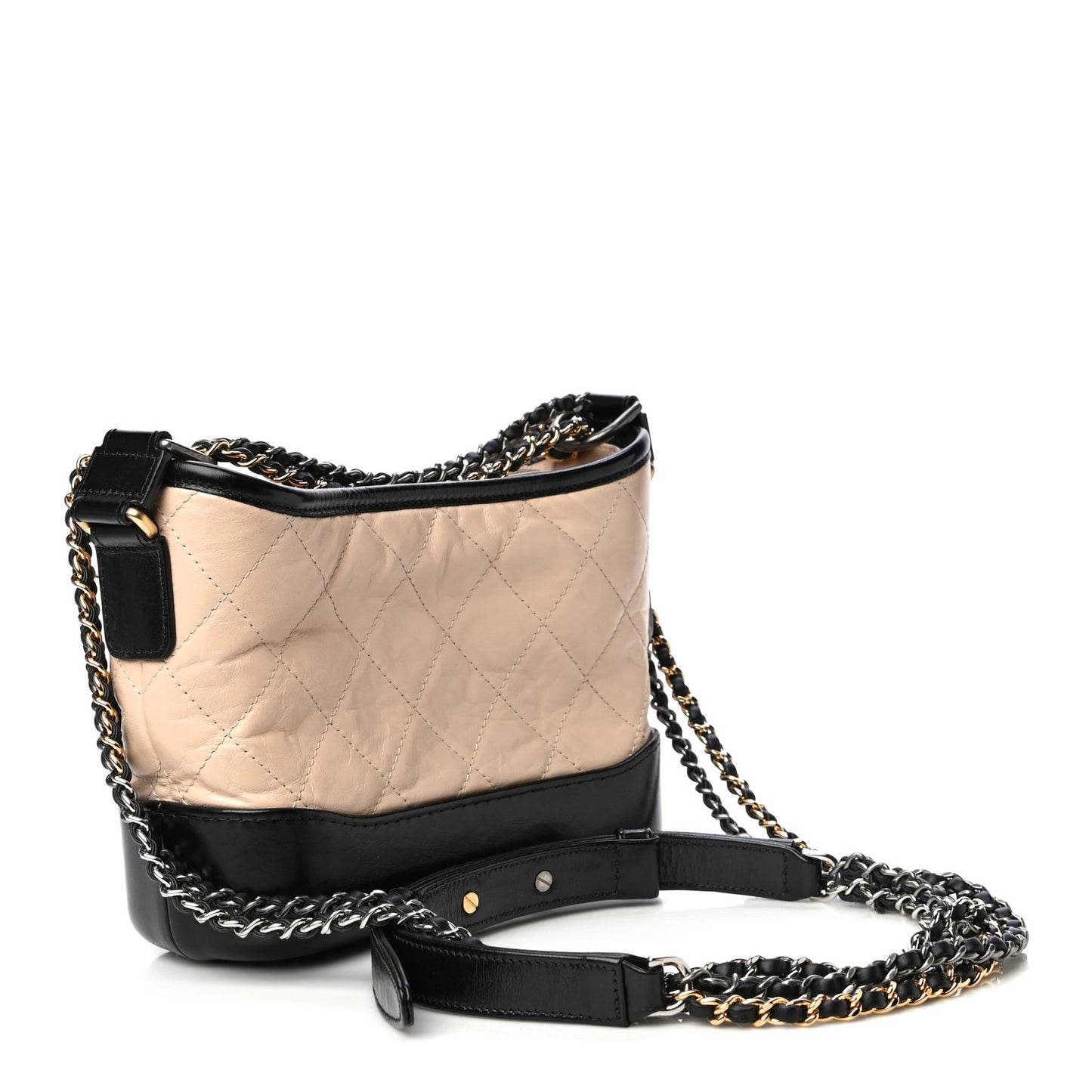 Aged Calfskin Quilted Small Gabrielle Hobo Beige Black