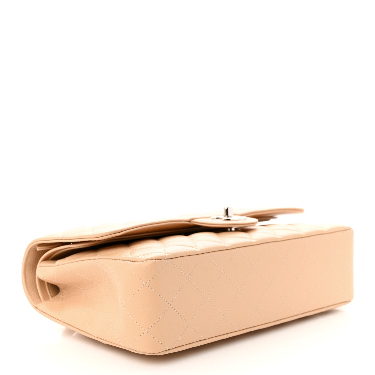 Caviar Quilted Medium Double Flap Beige