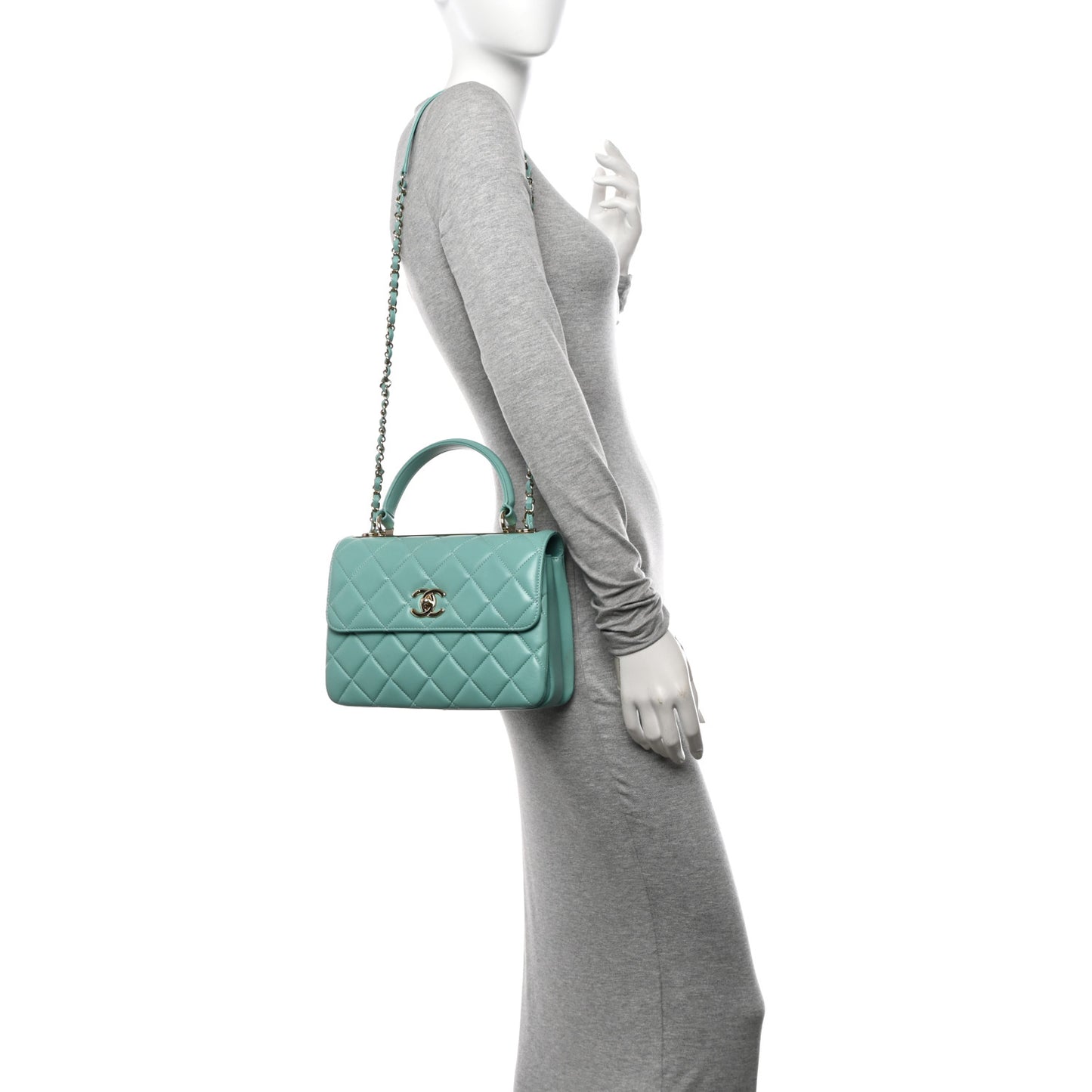 Lambskin Quilted Small Trendy CC Flap Dual Handle Bag Light Blue