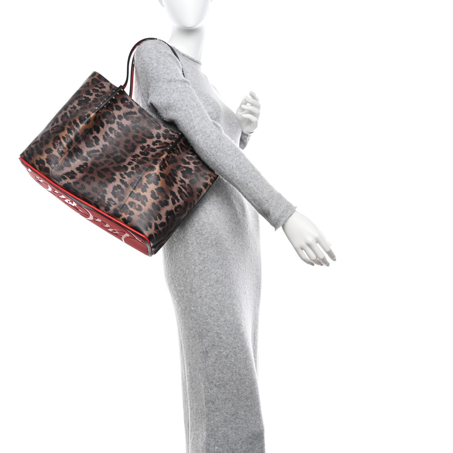 Calfskin Empire Leopard Print Spiked Large Cabarock Shopper Tote Brown