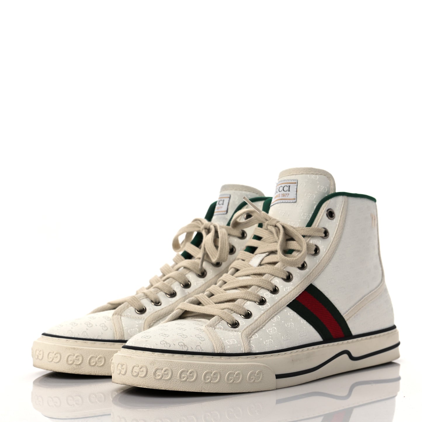 Jacquard Mini GG Monogram Web Mens 1977 Tennis High Top Sneakers 9 White