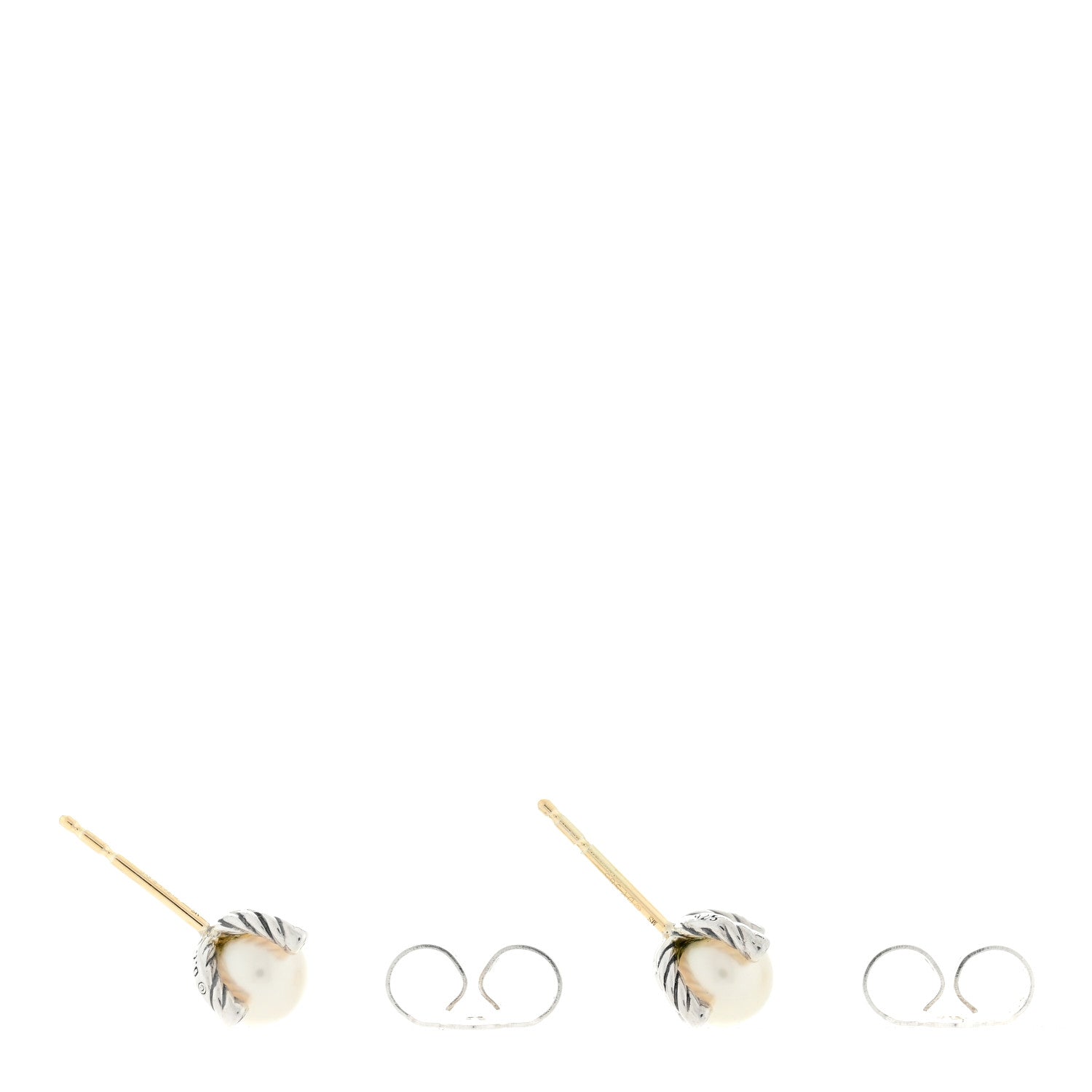 David Yurman Sterling Silver Diamond Pearl 6-6.5mm Cable Stud Earrings 3 of 4