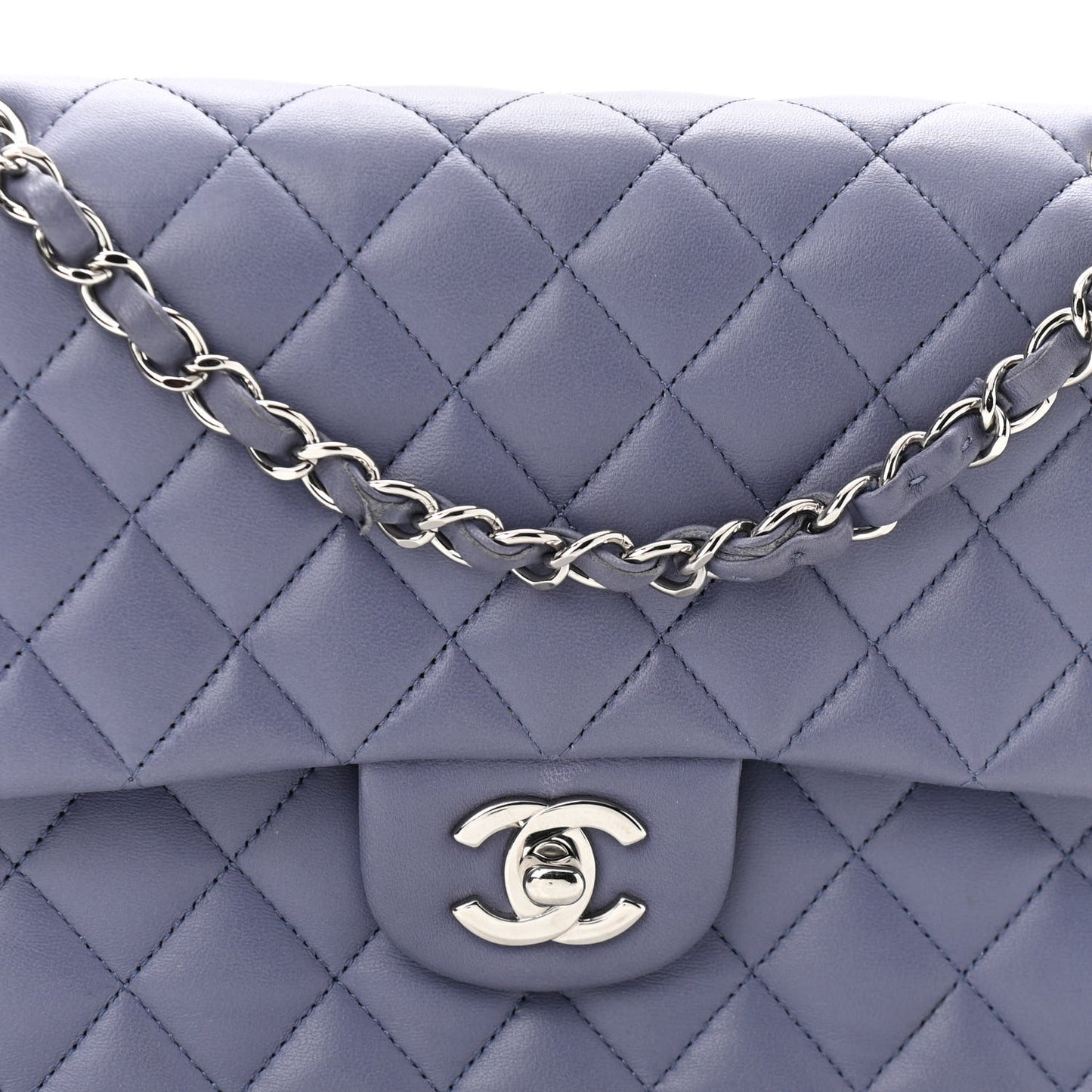 Lambskin Quilted Medium Double Flap Light Purple