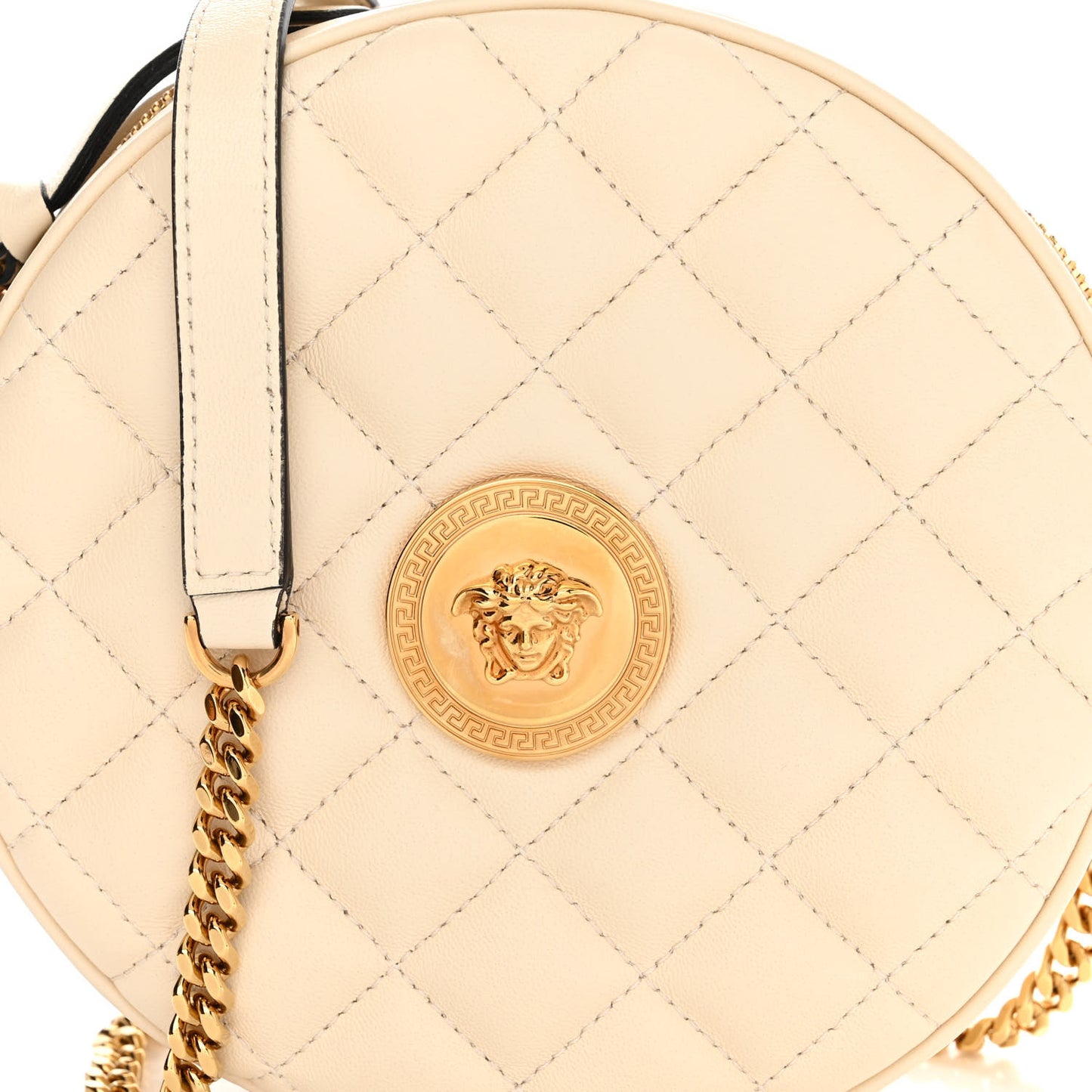 Nappa Quilted La Medusa Round Camera Bag White
