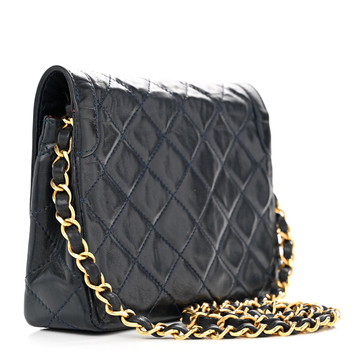Lambskin Quilted Mini Square Flap Bag Navy