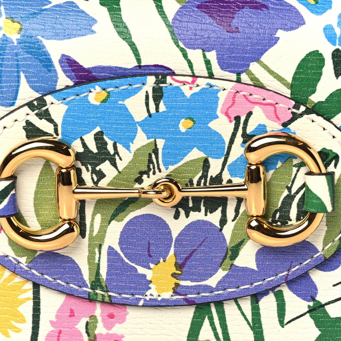 X KEN SCOTT New Shangai Calfskin Jardin D'Avril Floral Print Horsebit 1955 Card Case Wallet Ivory Pink