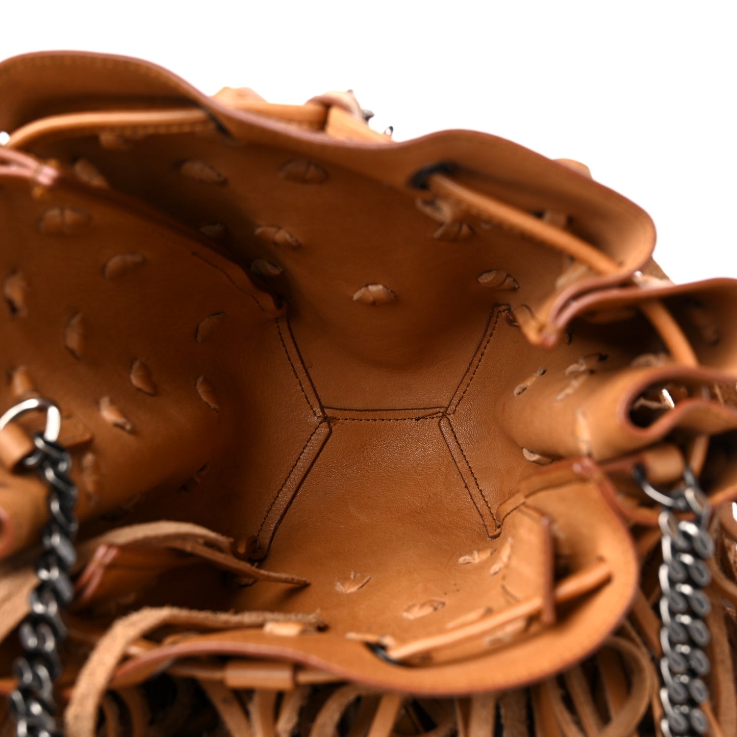 Calfskin Fringe Monogram Mini Bourse Bucket Bag Tan
