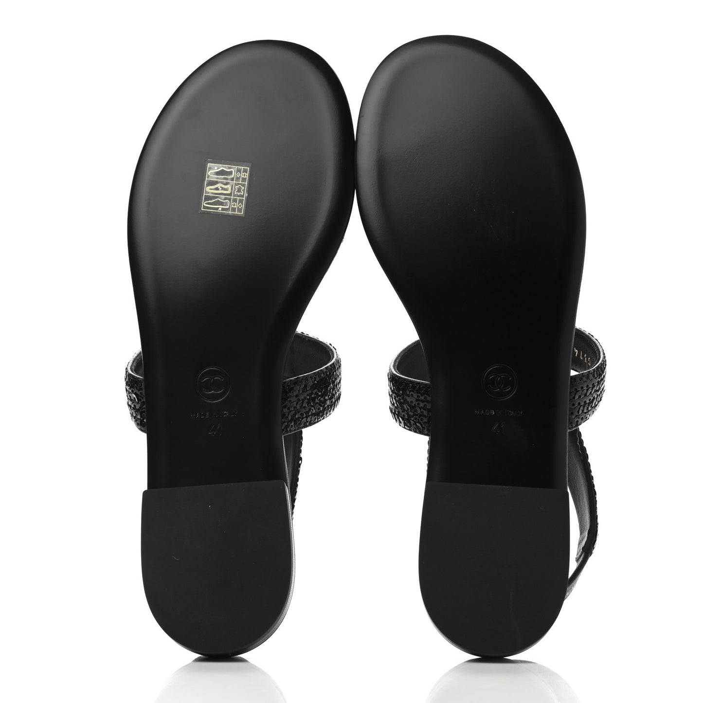 Lambskin Sequin Pearl CC Thong Sandals 41 Black