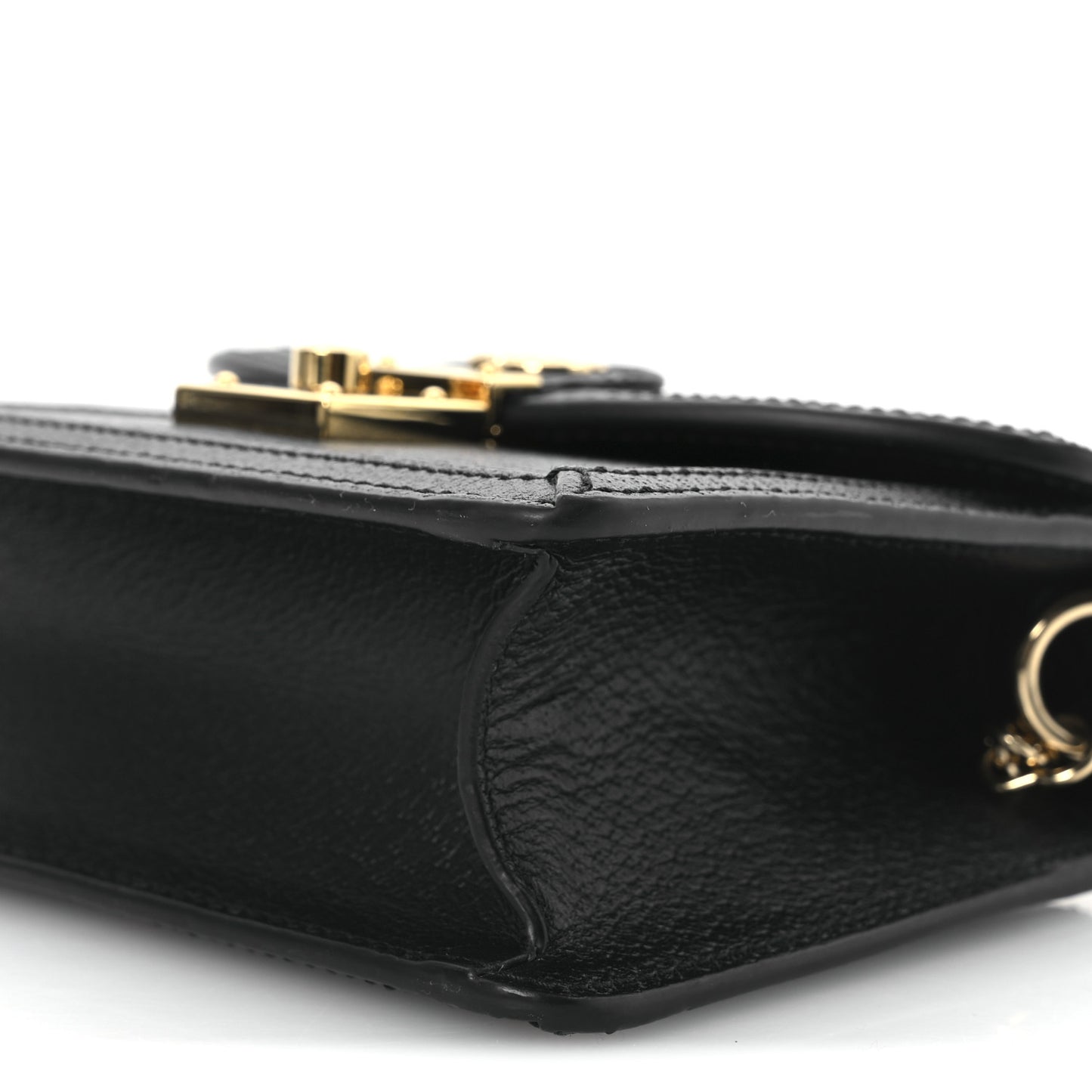 Textured Dollar Calfskin Web Mini Ophidia Padlock Top Handle Chain Shoulder Bag Black