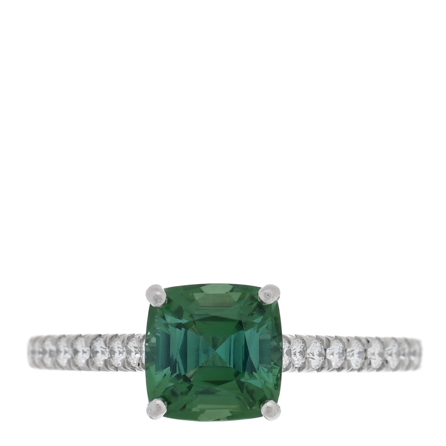 Tiffany Platinum Diamond Green Tourmaline Legacy Ring 52 6 1 of 4