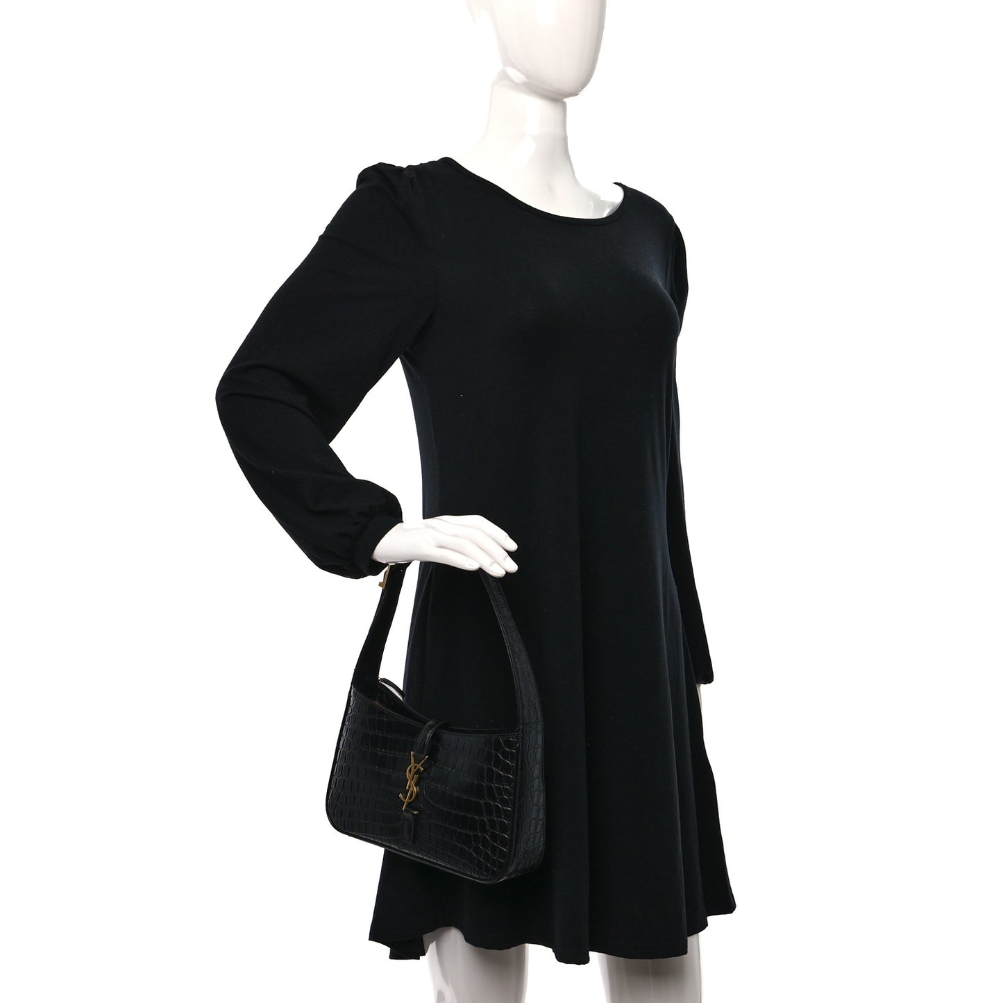 Calfskin Crocodile Embossed LE 5 A 7 Hobo Black