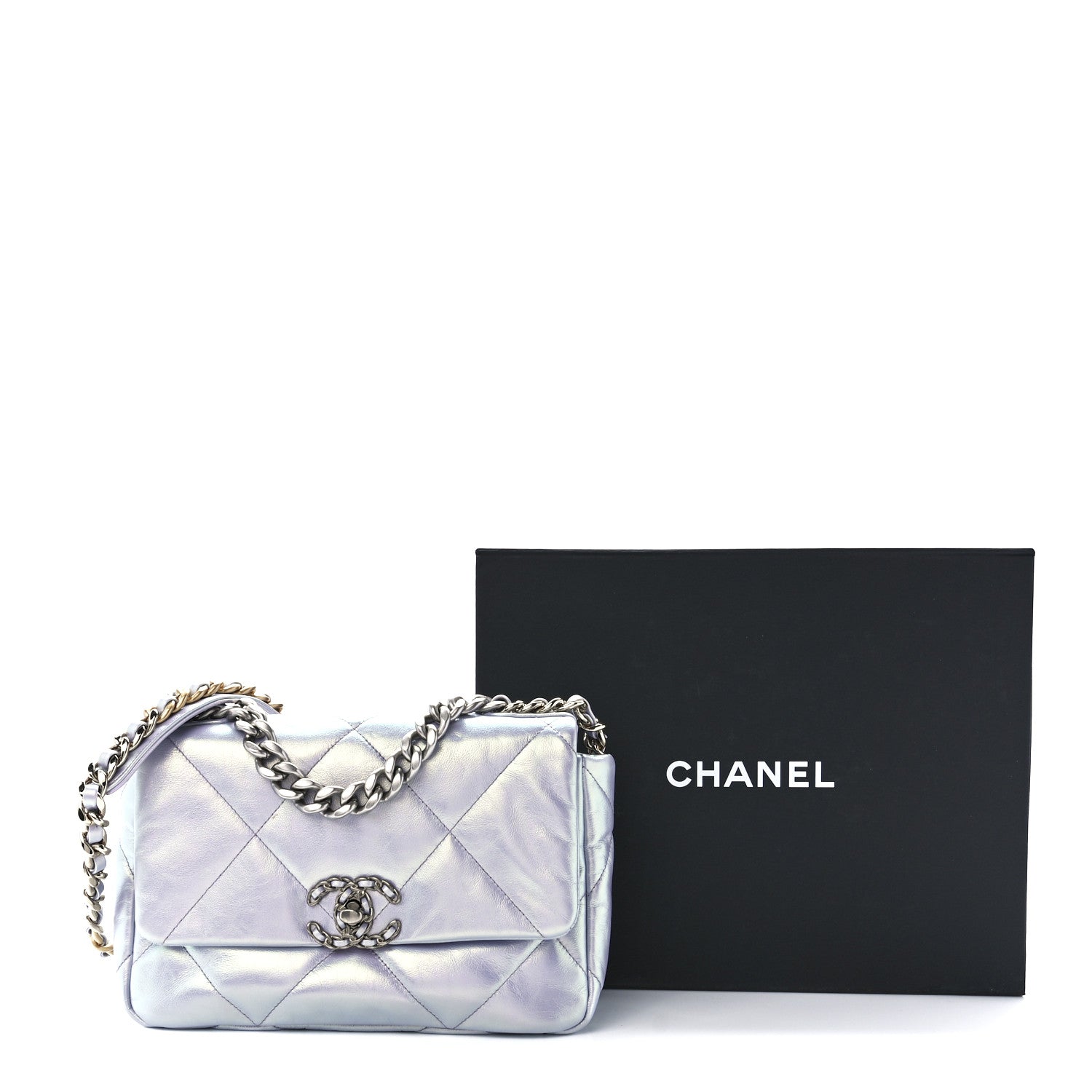 Chanel Iridescent Calfskin Quilted Medium Chanel 19 Flap Light Purple Blue 12 of 12