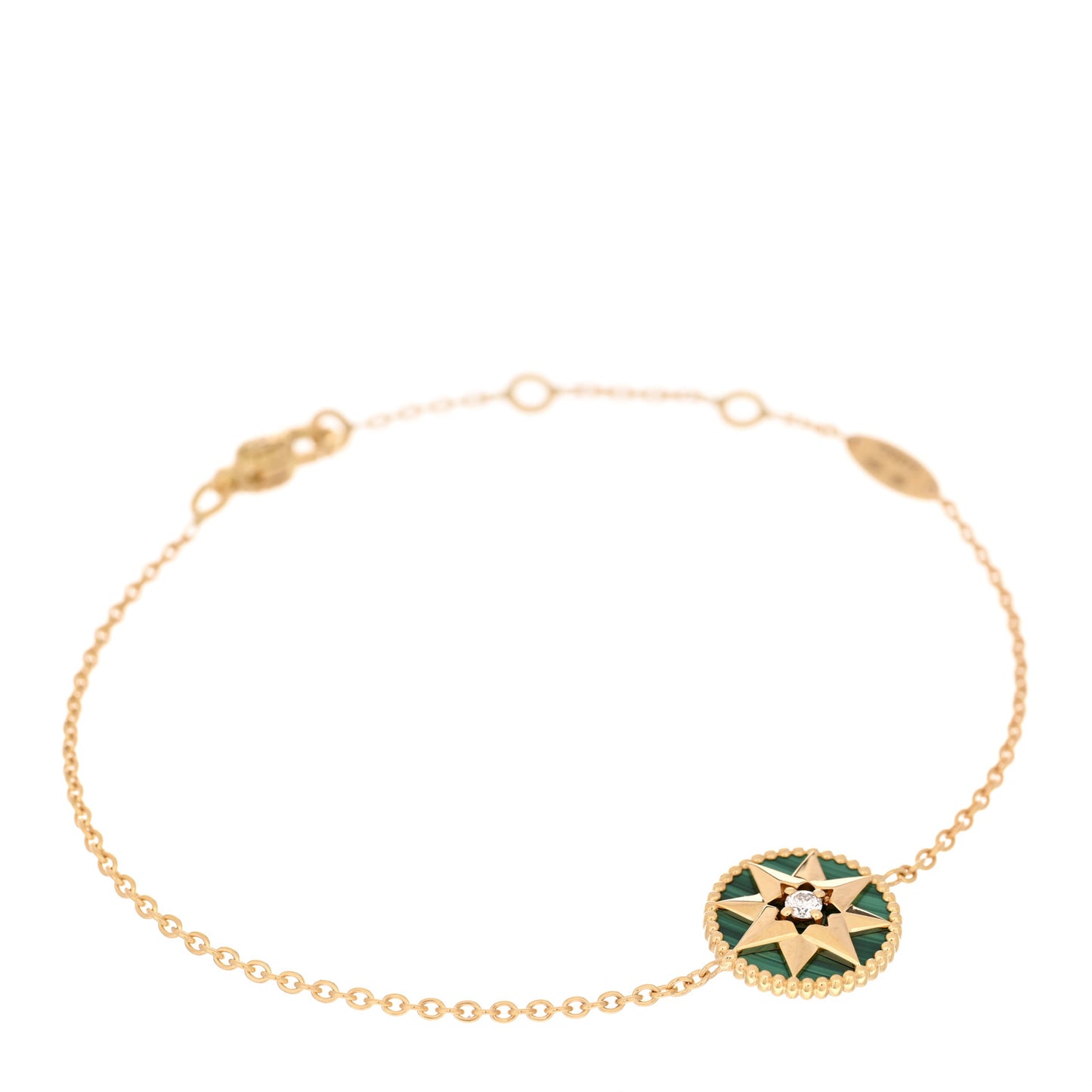 18K Yellow Gold Diamond Malachite Rose Des Vents Bracelet