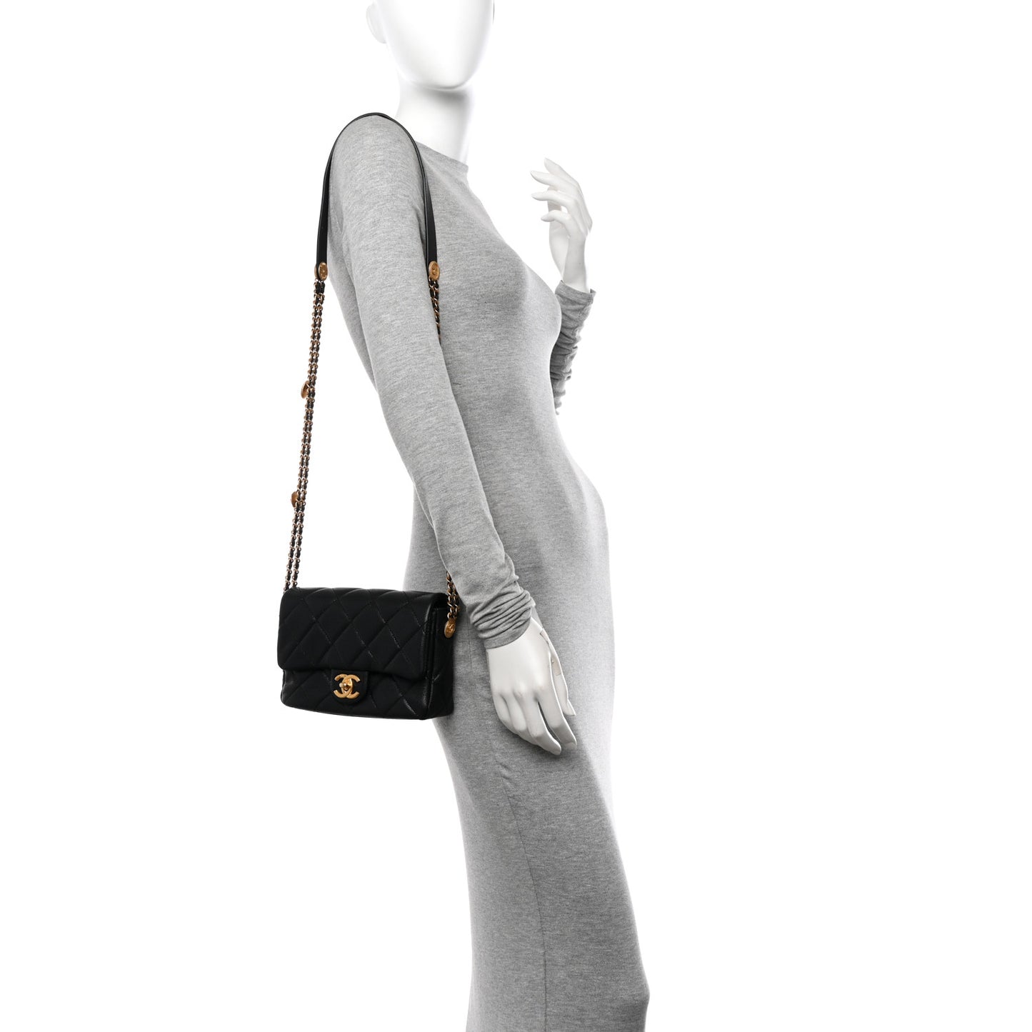 Caviar Quilted Small Twist Your Buttons Flap Black