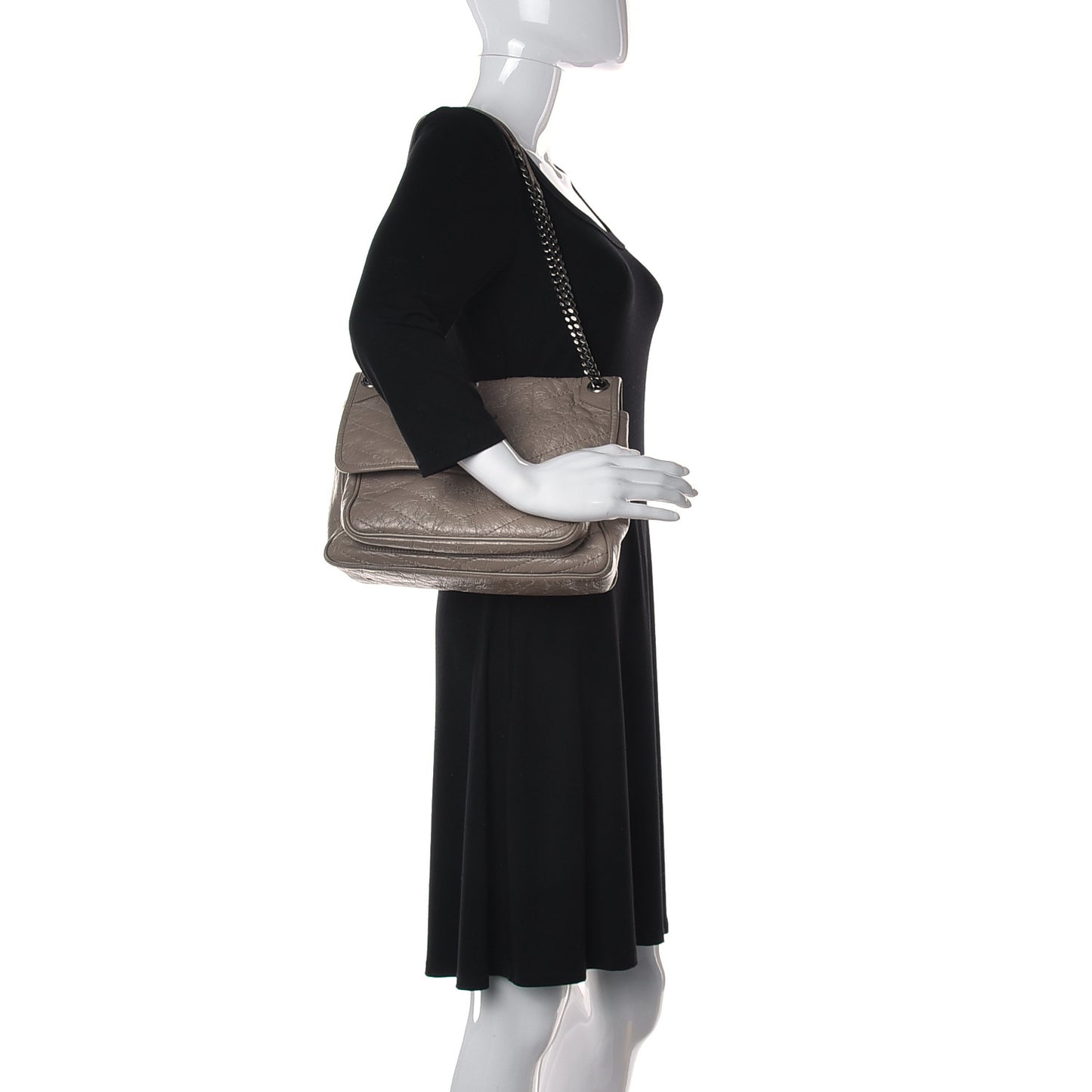 Crinkled Calfskin Matelasse Monogram Medium Niki Chain Satchel Light Natural
