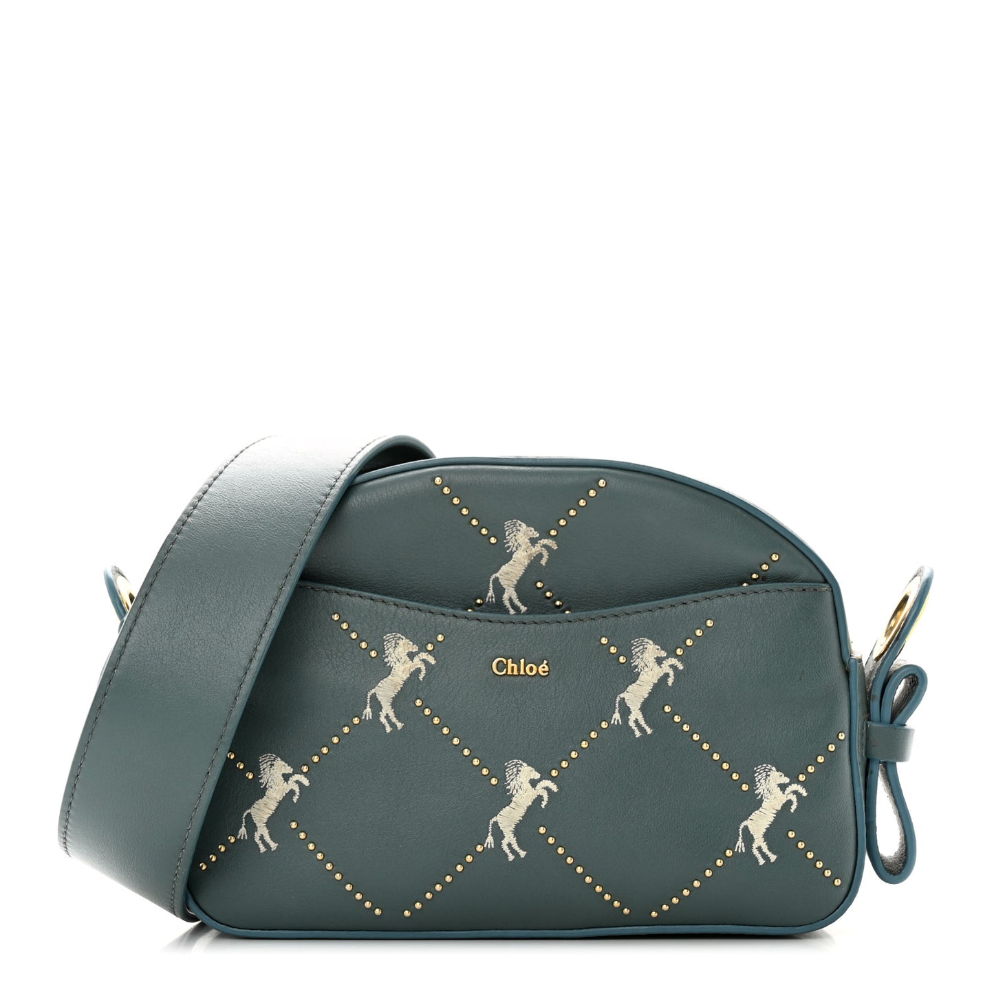 Smooth Calfskin Little Horses Embroidered Shoulder Bag Cloudy Blue