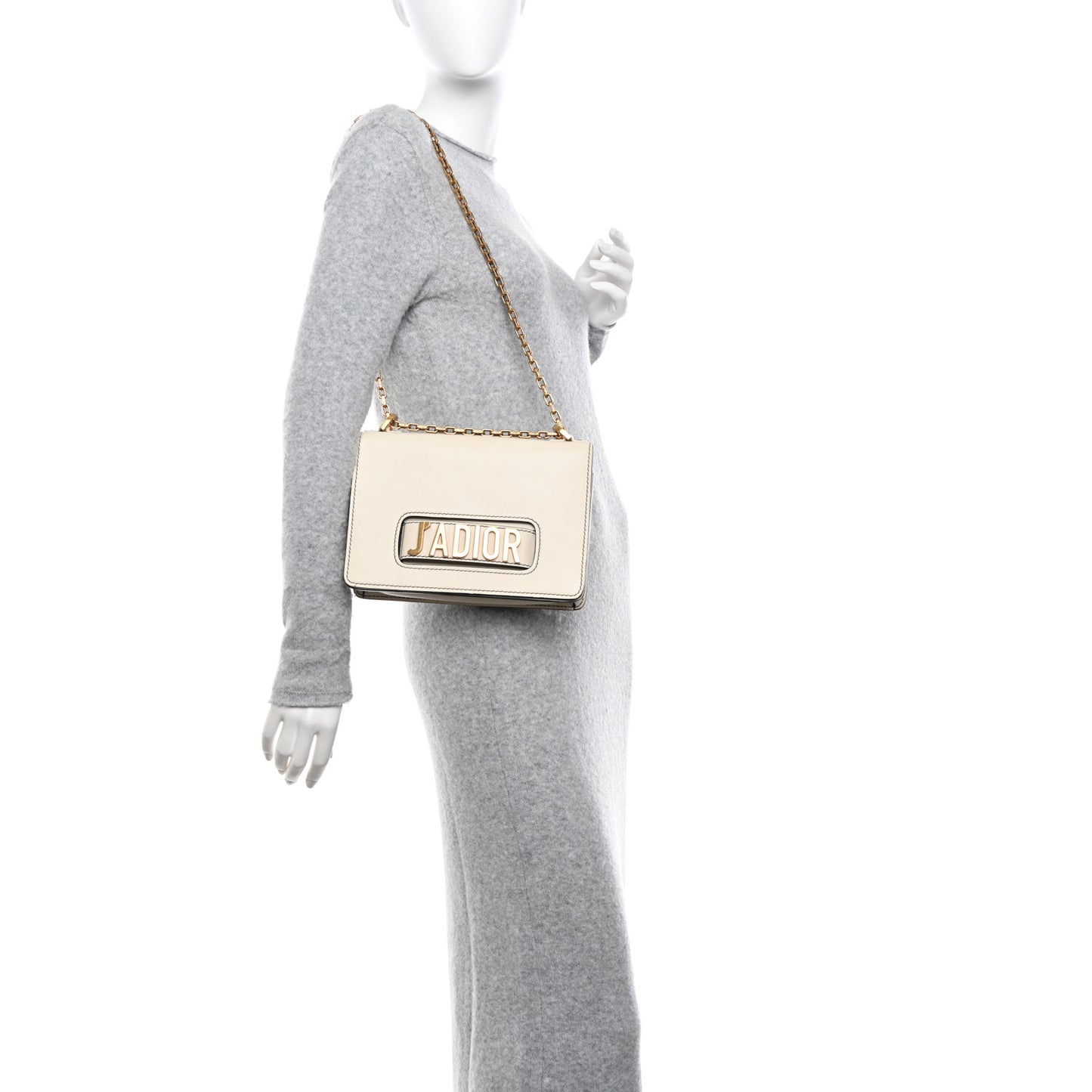 Calfskin J'Adior Chain Flap Bag Off White