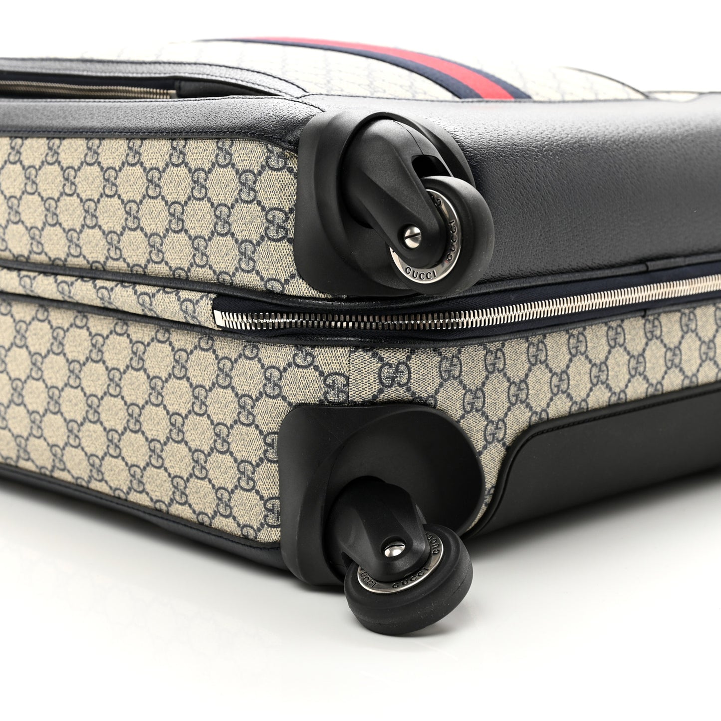 GG Supreme Monogram Textured Dollar Calfskin Web Savoy Cabin Plus Trolley Beige Blue