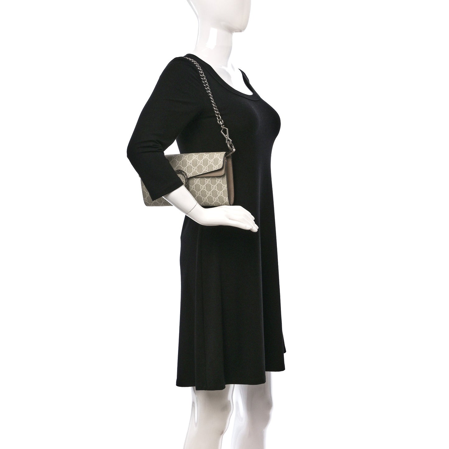 GG Supreme Monogram Textured Dollar Calfskin Dionysus Small Shoulder Bag Beige Mystic White Oatmeal