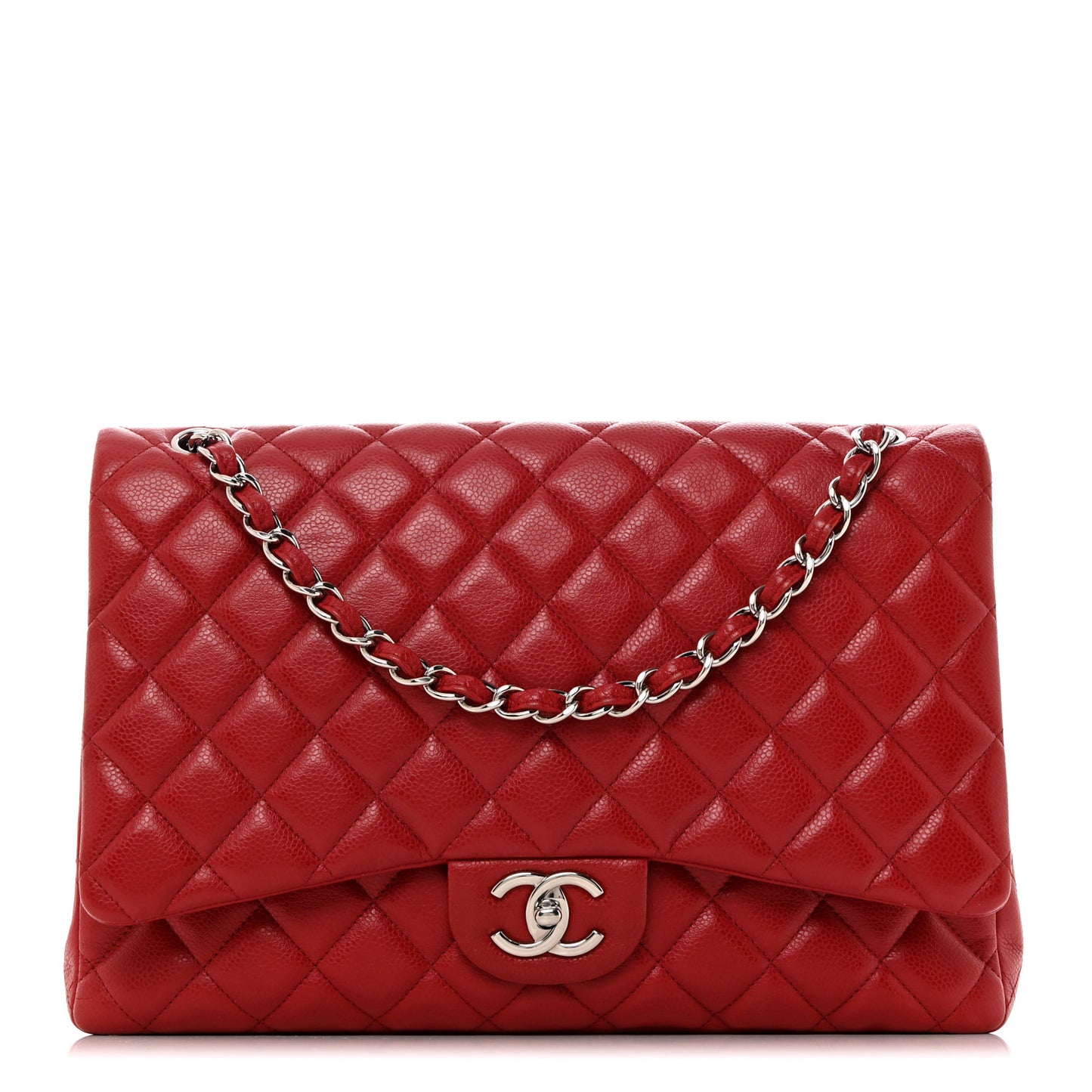 Caviar Quilted Maxi Double Flap Red