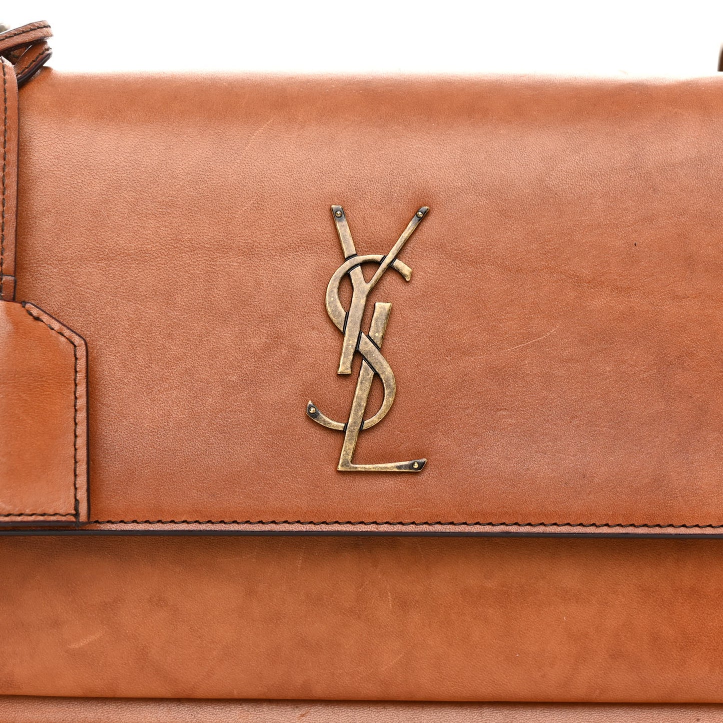 Calfskin Medium Monogram Sunset Shoulder Bag With Braided Strap Natural Brown