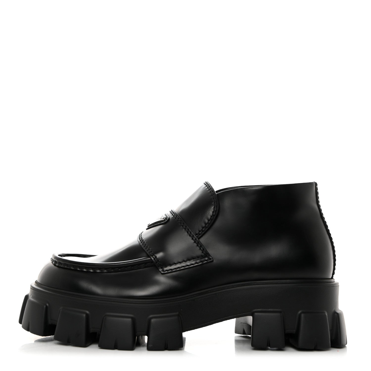 Prada Spazzolato Rois Metal Triangle Logo Mens Monolith 60mm Mid Loafers 8.5 Black 1 of 9