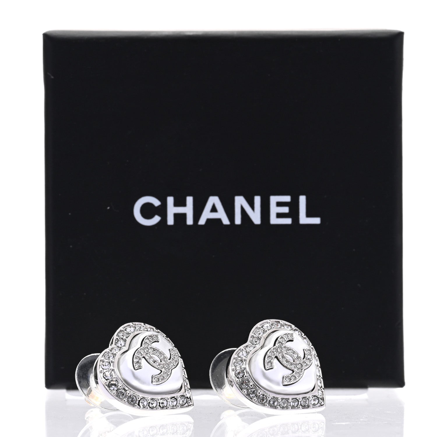 Chanel Pearl Crystal CC Heart Earrings Silver 5 of 5