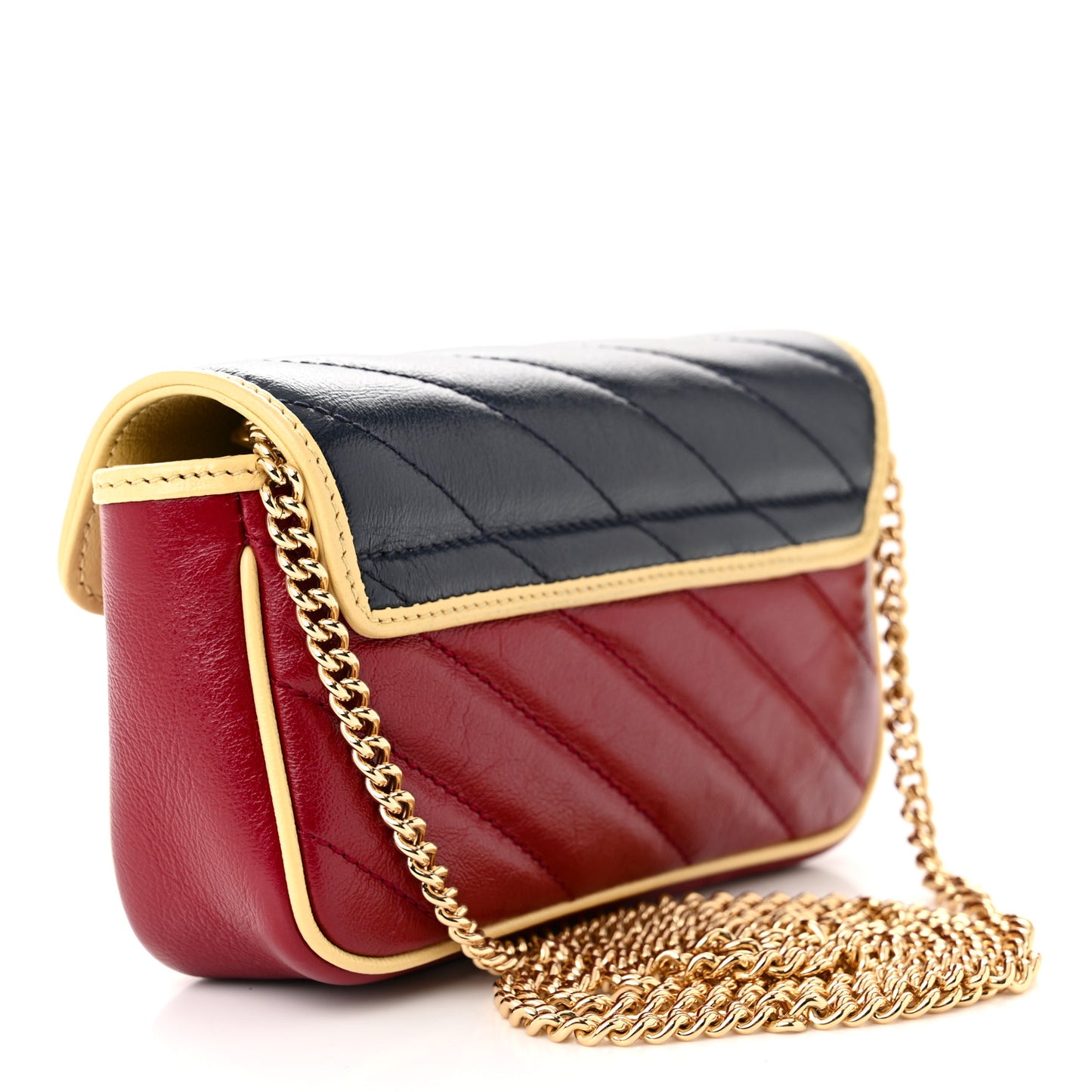 Azalea Calfskin Matelasse Diagonal Super Mini Torchon GG Marmont Shoulder Bag Blue Agata New Cherry Red Butter