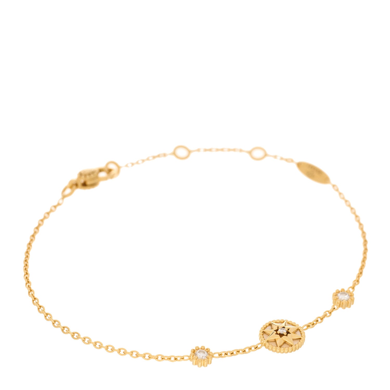 Christian Dior 18K Yellow Gold Diamond Mother of Pearl 3 Station Rose Des Vents Bracelet 1 of 5
