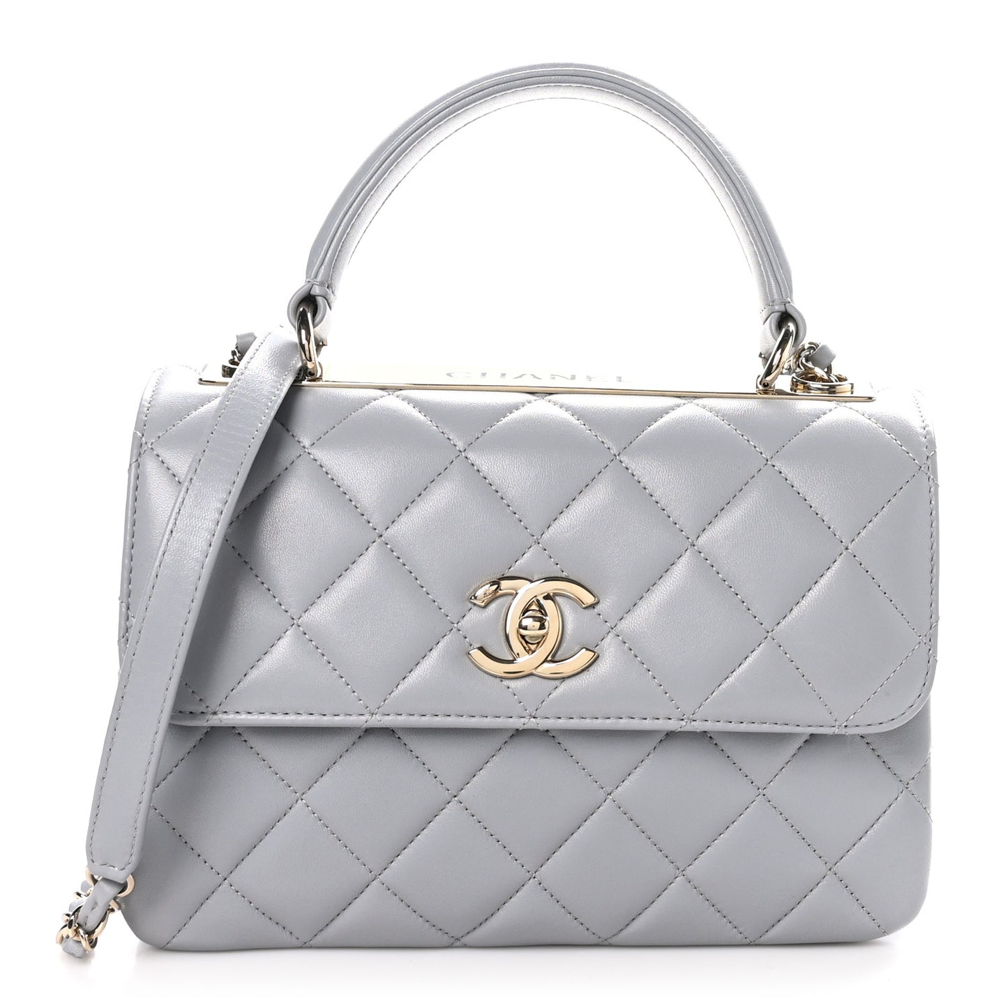 Lambskin Quilted Small Trendy CC Flap Dual Handle Bag Light Grey