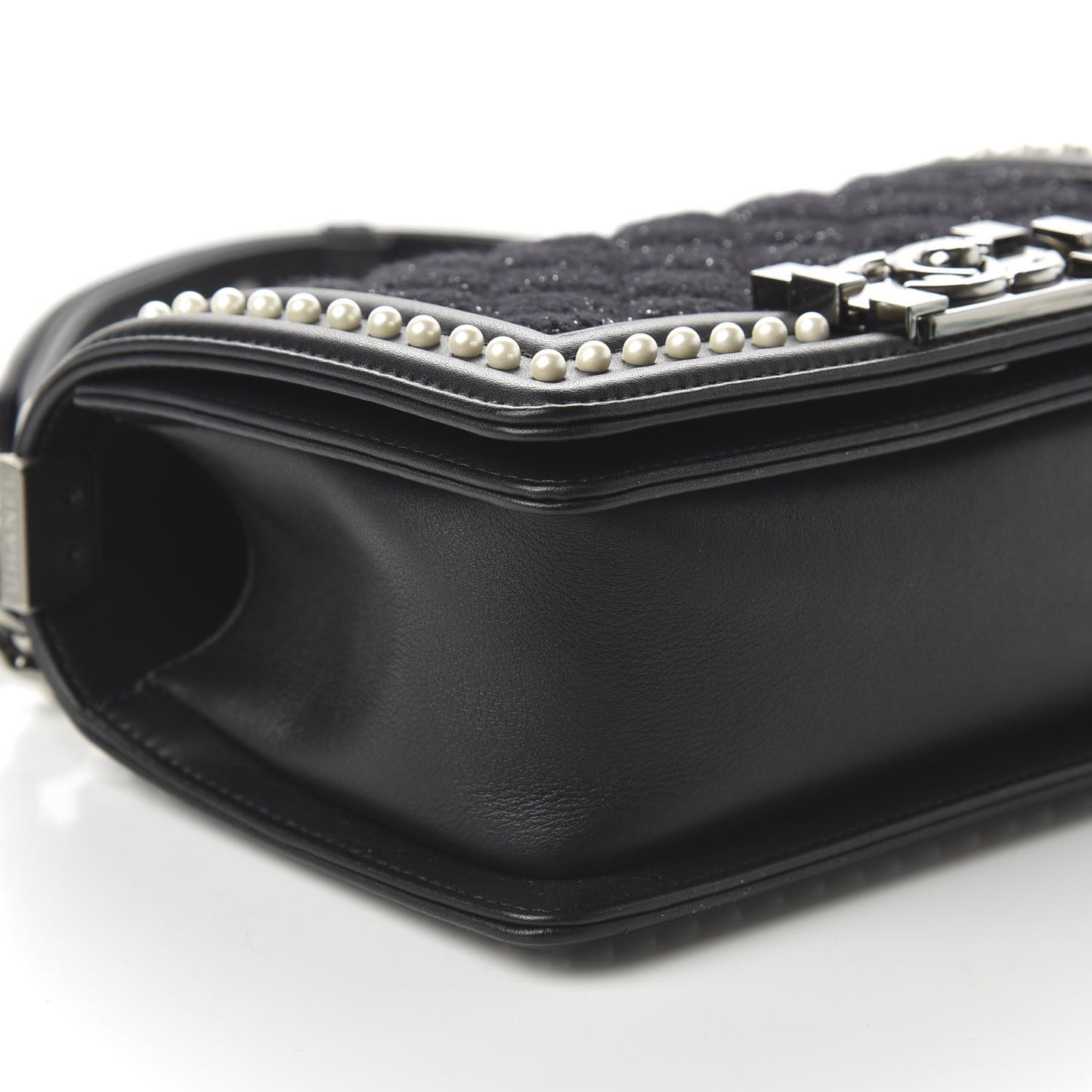 Calfskin Pearl Tweed Small Boy Flap Black
