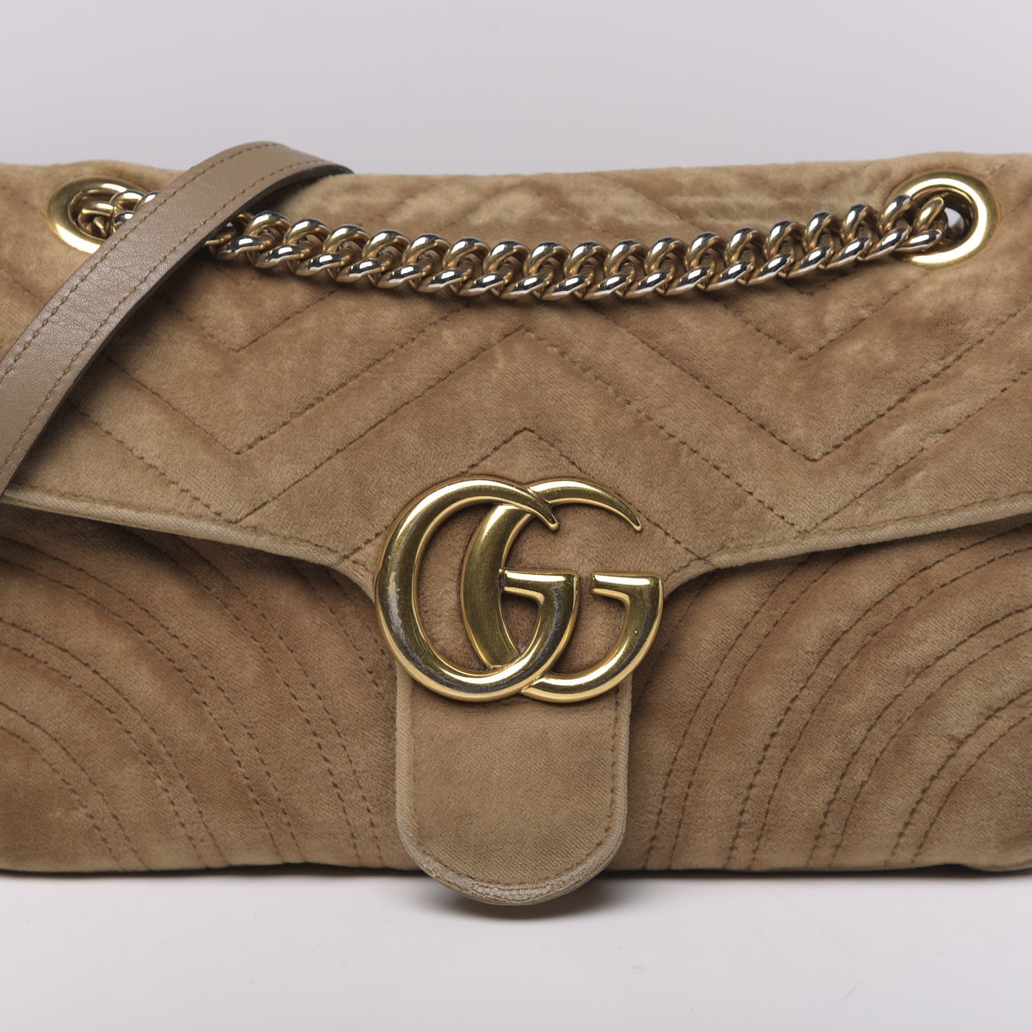 Gucci Velvet Matelasse Small GG Marmont Shoulder Bag Taupe 26 of 29