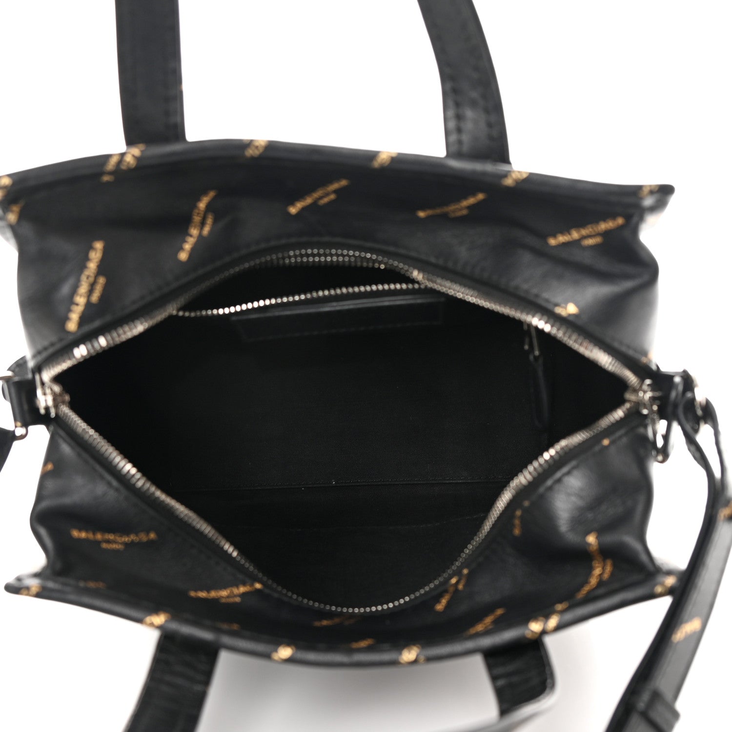 Balenciaga Calfskin Allover Logo XS Bazar Shopper Tote Black Gold 5 of 13