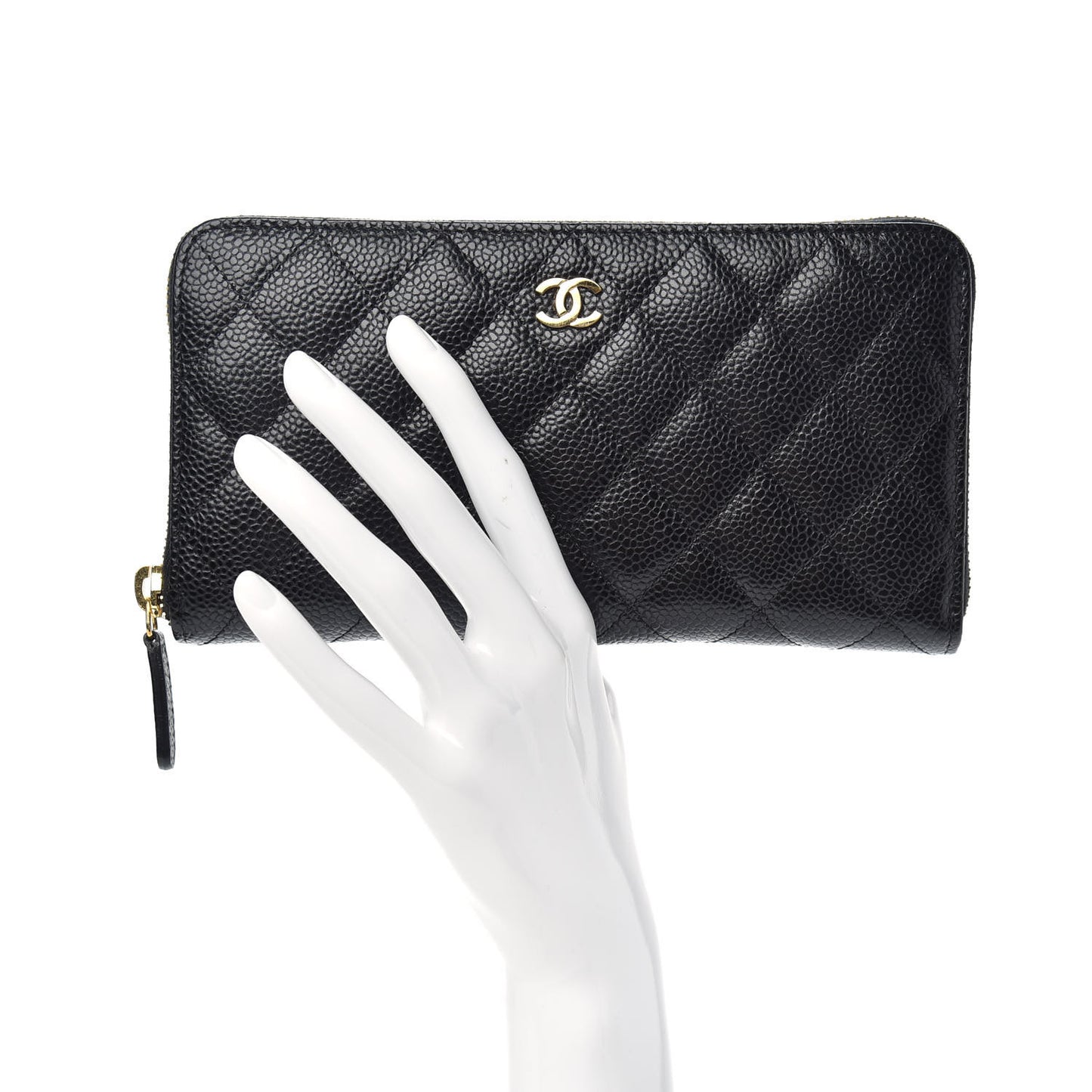 Caviar Quilted Large Gusset Zip Around Wallet Black