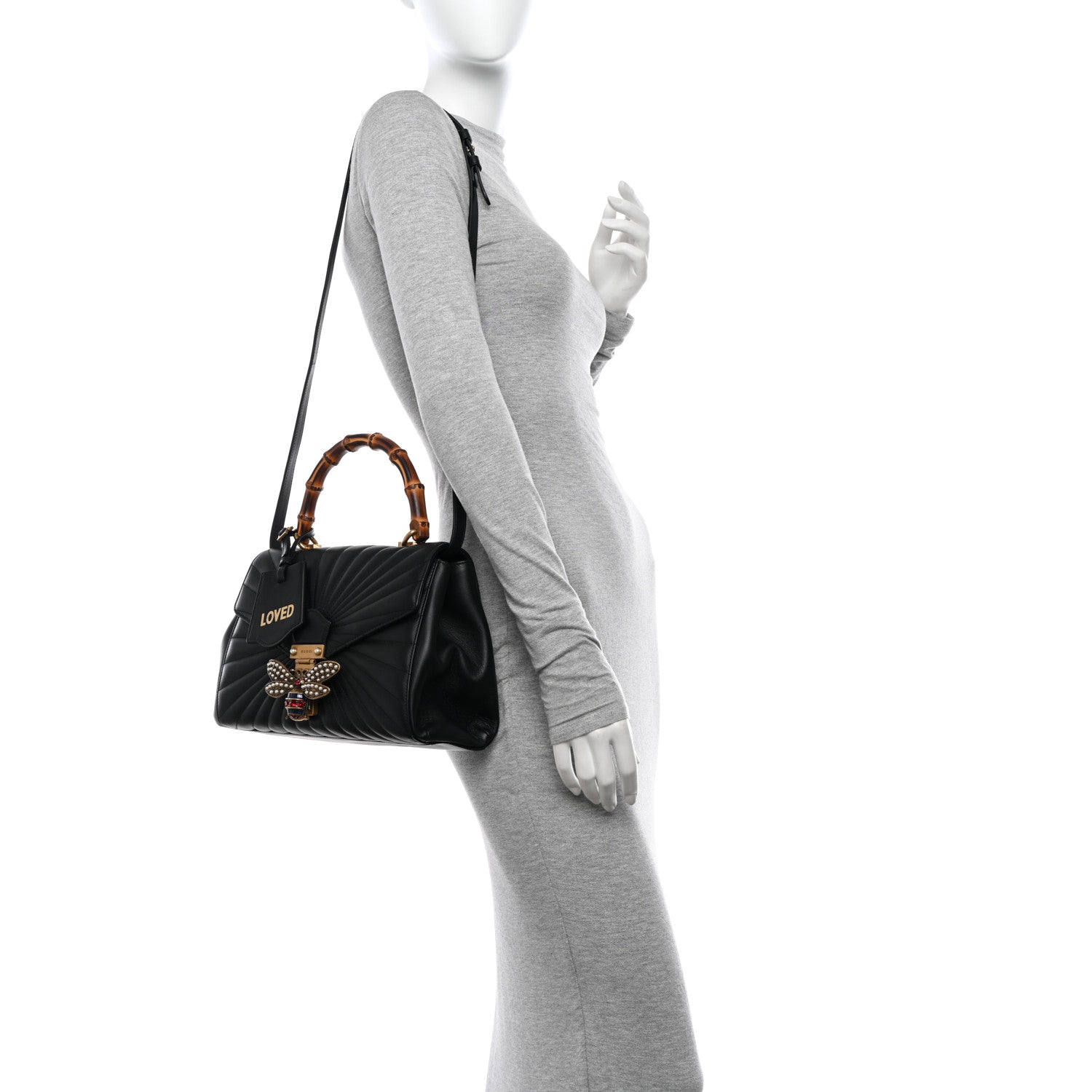 Gucci Calfskin Bamboo Trapuntata Queen Margaret Top Handle Bag Black 2 of 10