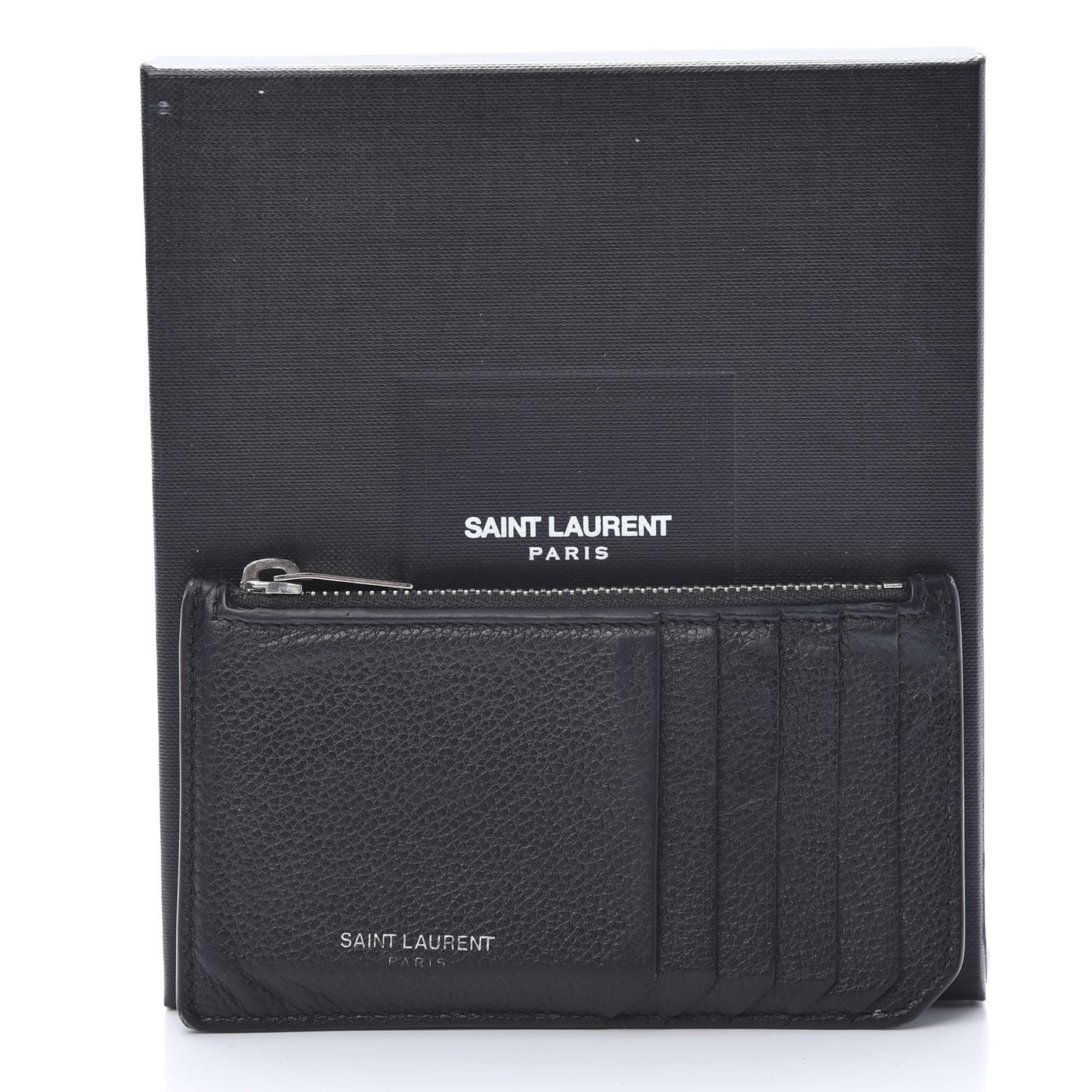 Grained Calfskin 5 Fragments Zip Pouch Card Holder Black