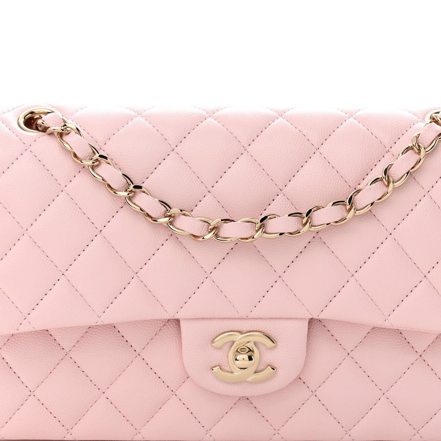 Caviar Quilted Medium Double Flap Light Pink