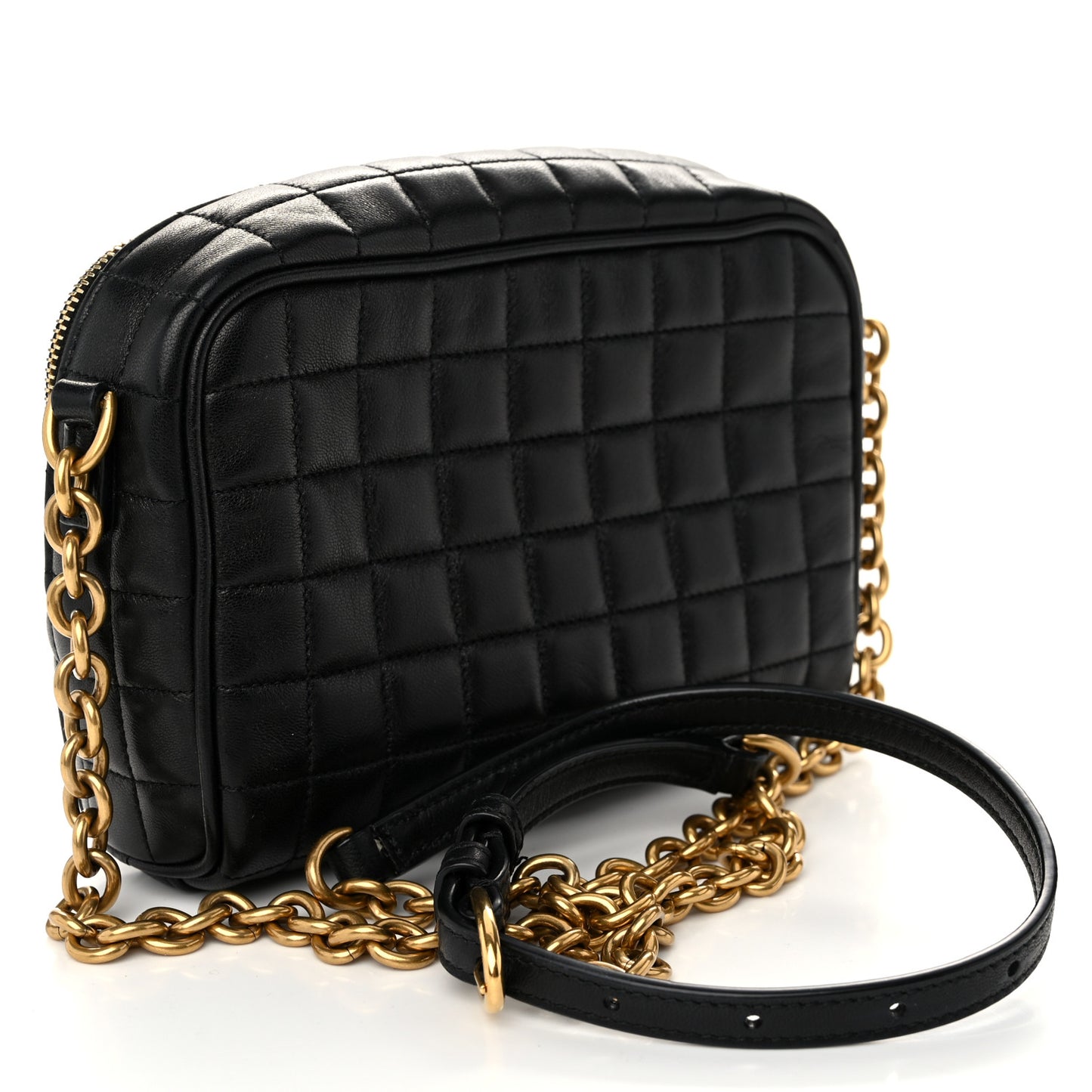 Lambskin Carre Quilted Cassandre Mini Camera Bag Black